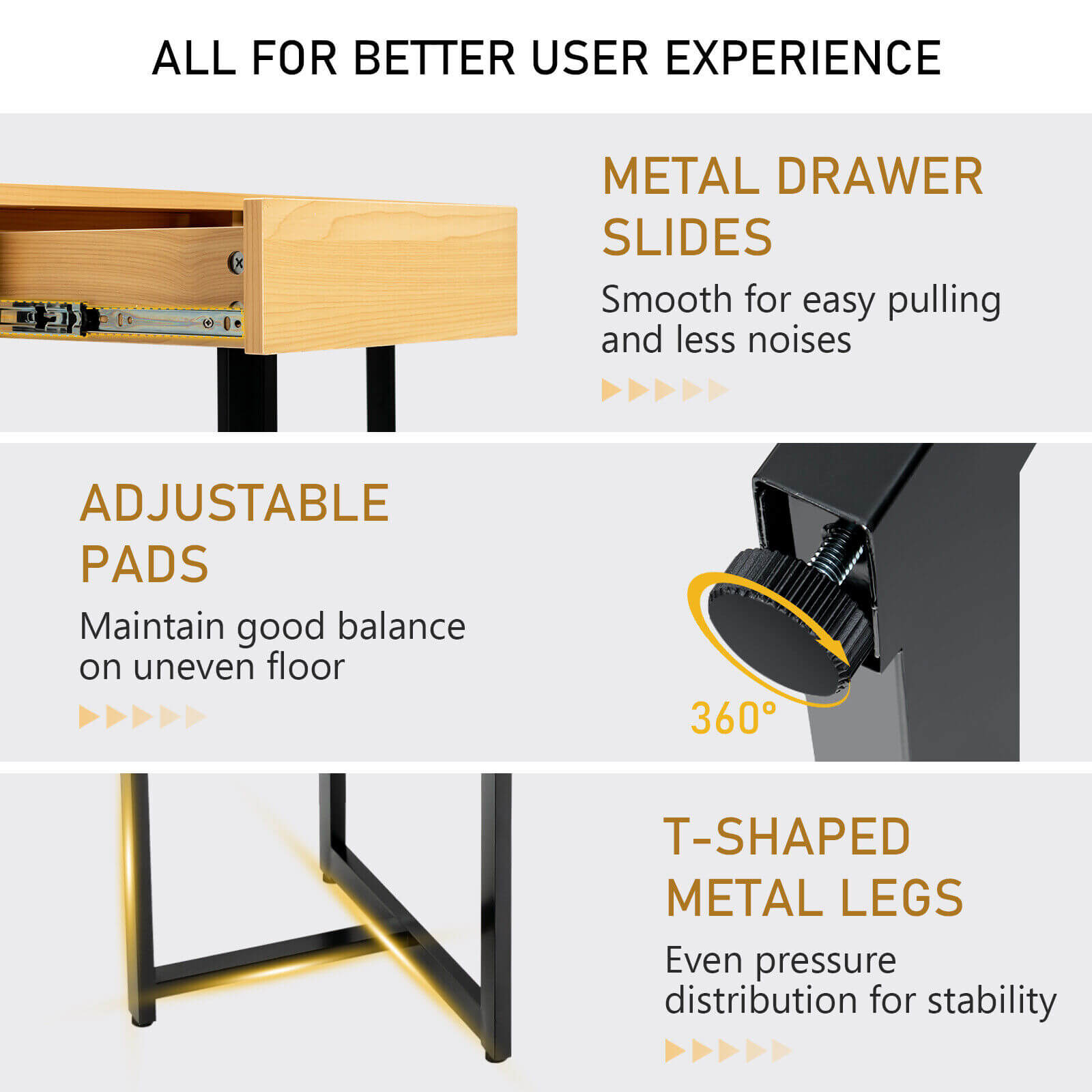 48 Inch Computer Desk with Metal Frame and Adjustable Pads