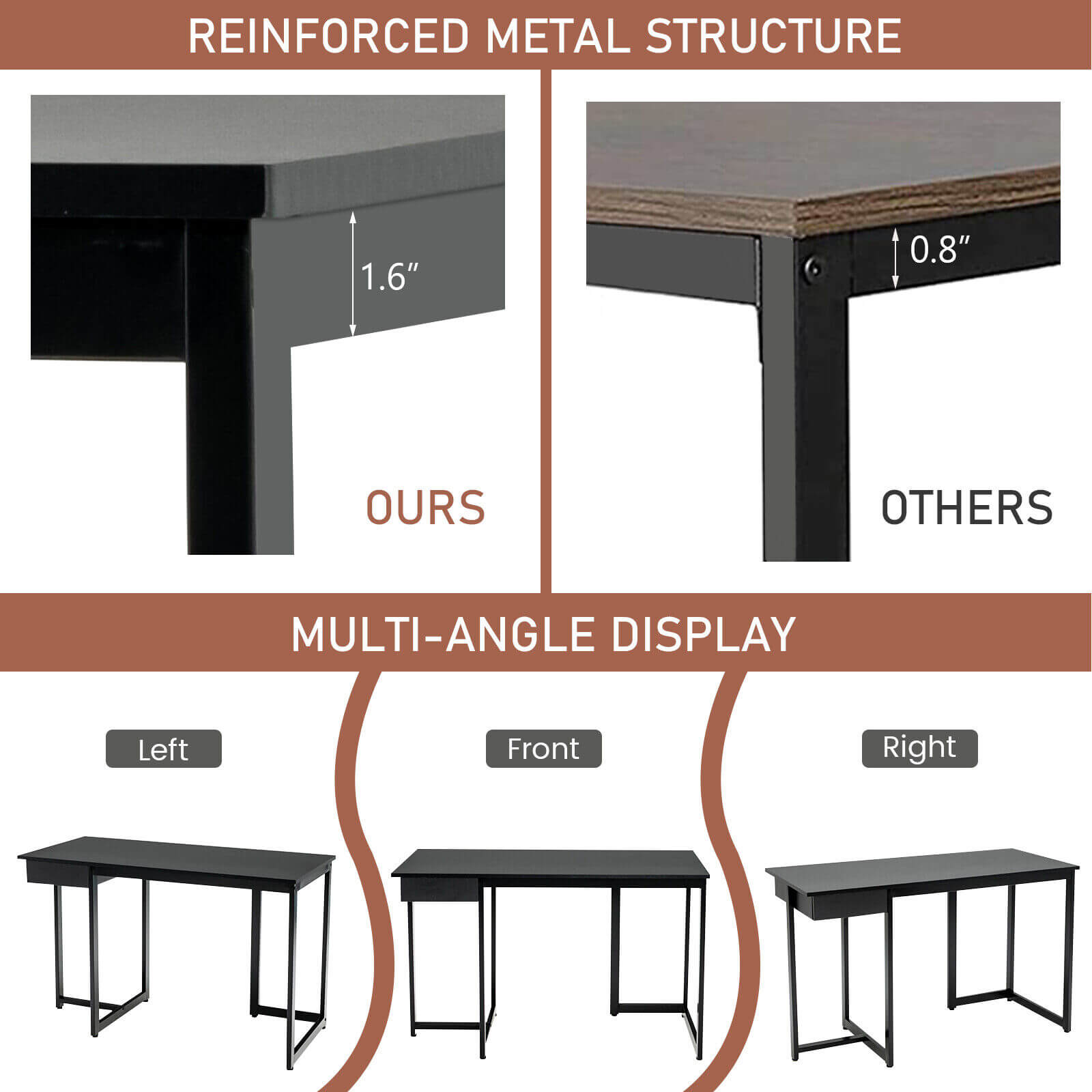 48 Inch Computer Desk with Metal Frame and Adjustable Pads