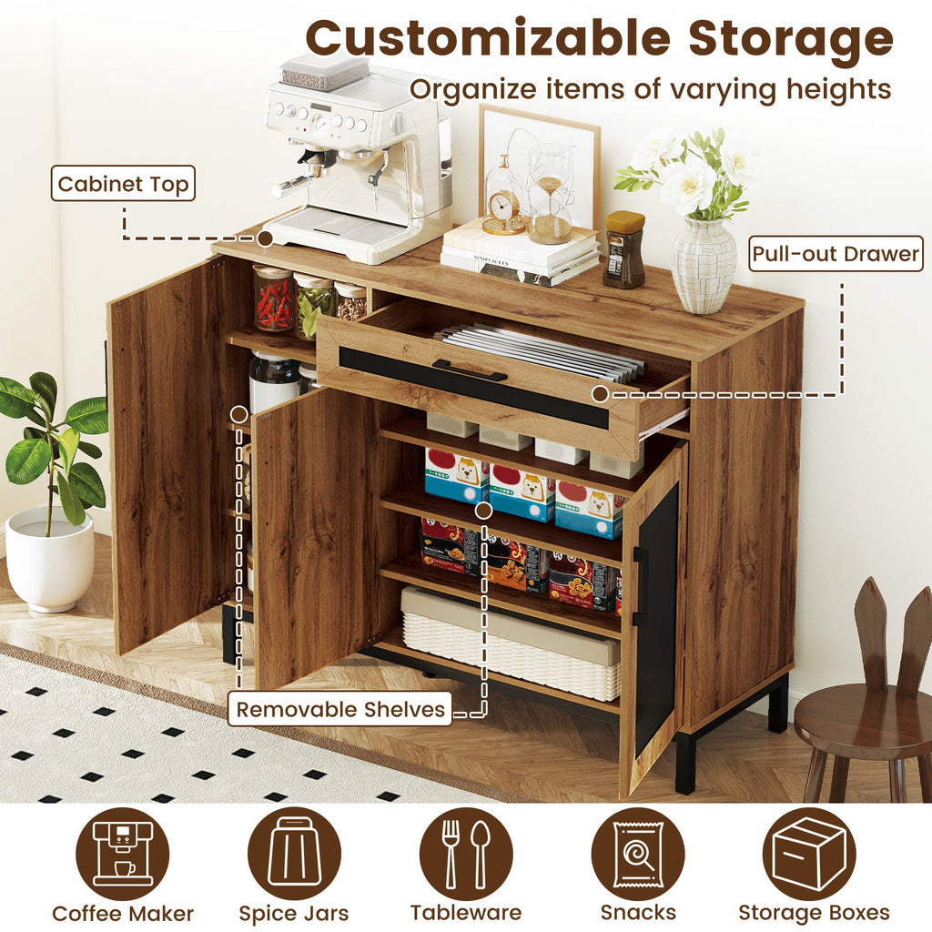 48 Inch Sideboard Buffet Cabinet with Drawer and Metal Legs-Natural
