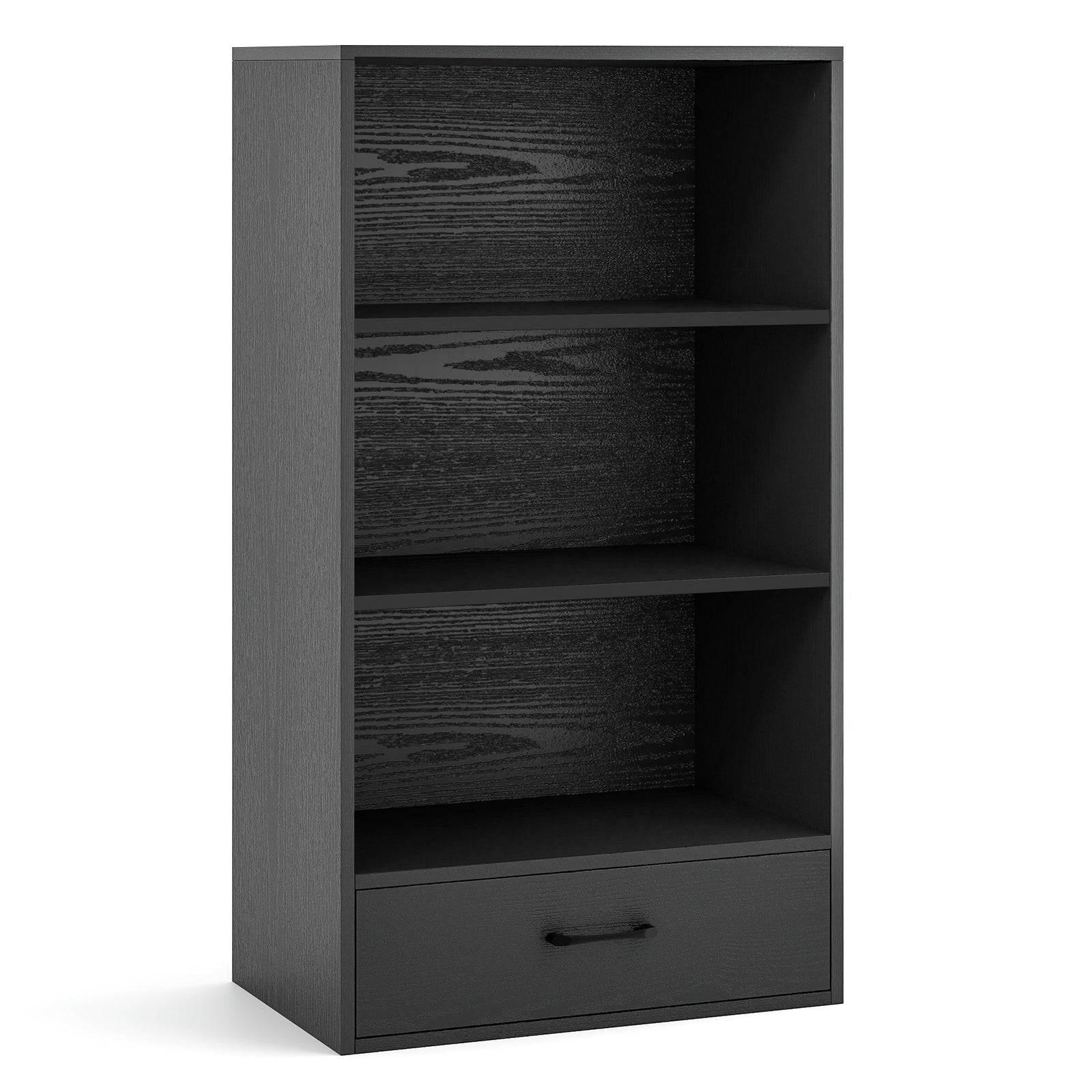 48 Inch Tall 4 Tiers Wood Bookcase with Drawer-Gray