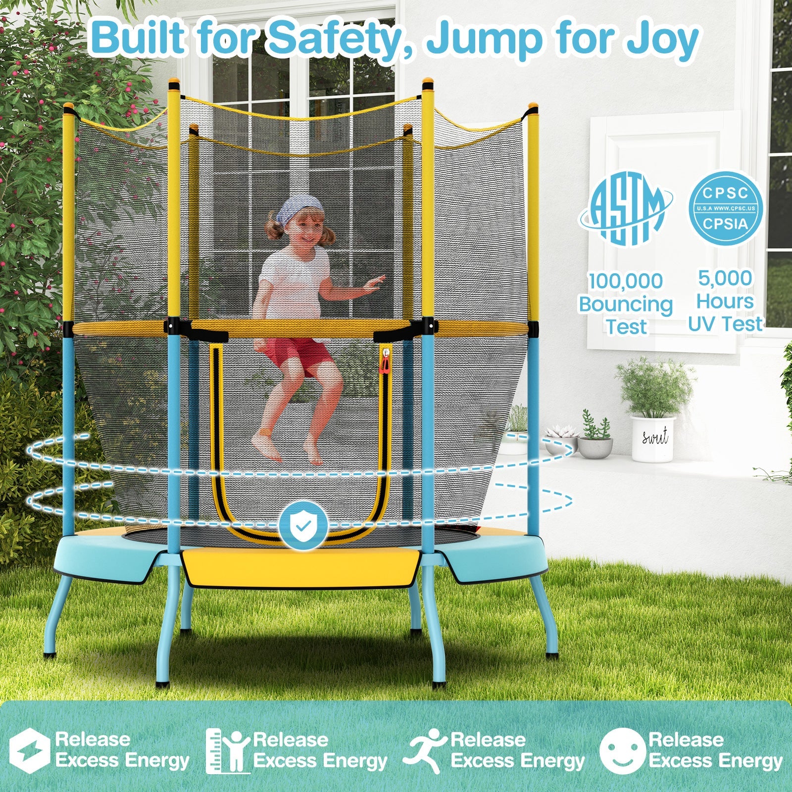 48 Inch Toddler Trampoline with Safety Enclosure Net
