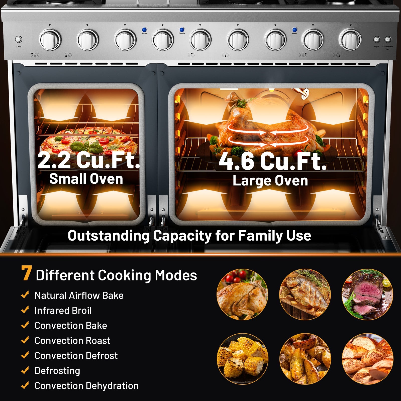 48 Inches Freestanding Natural Gas Range with 7 Burners Cooktop