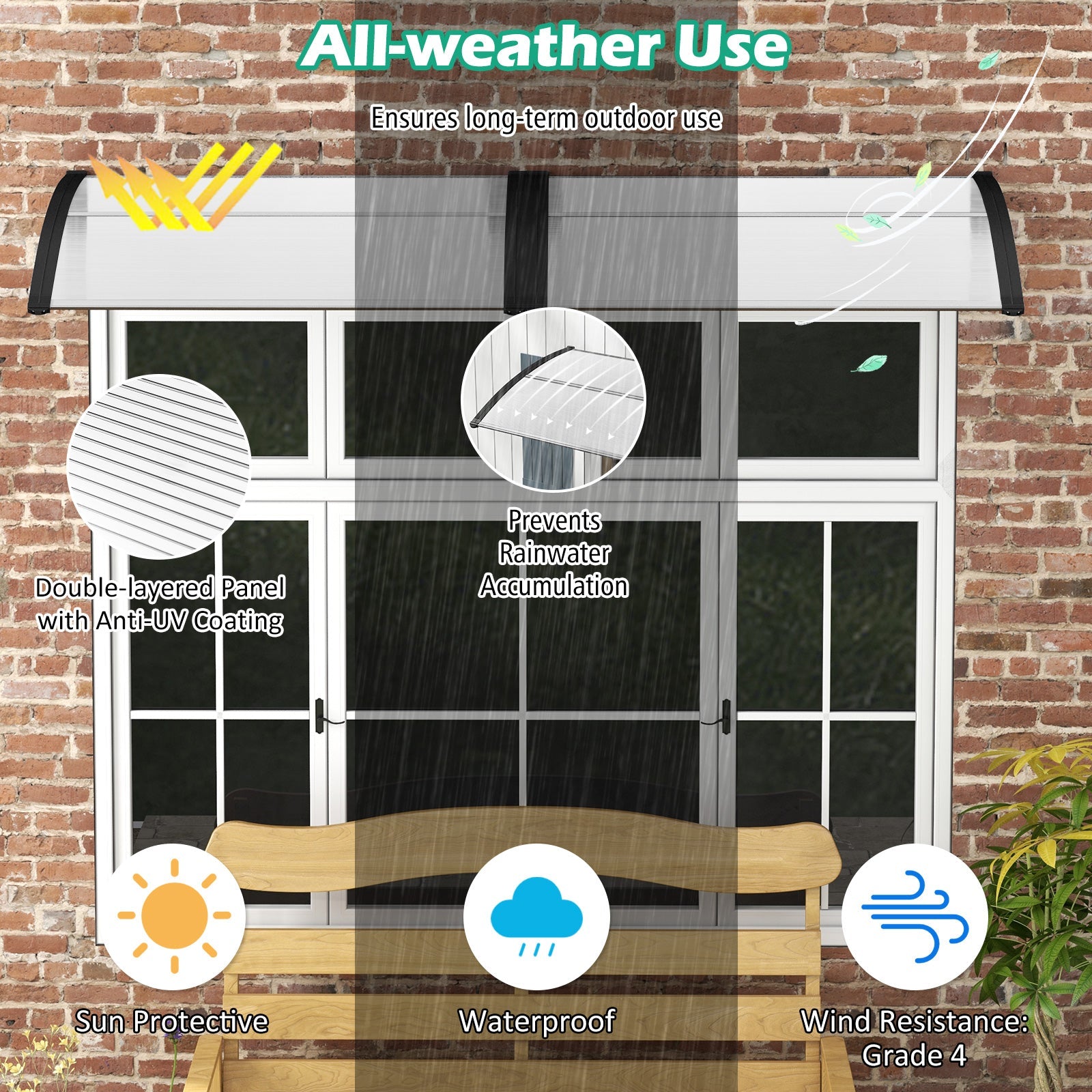 48 x 40 Inch Outdoor Front Door Window Awning Door Canopy Exterior