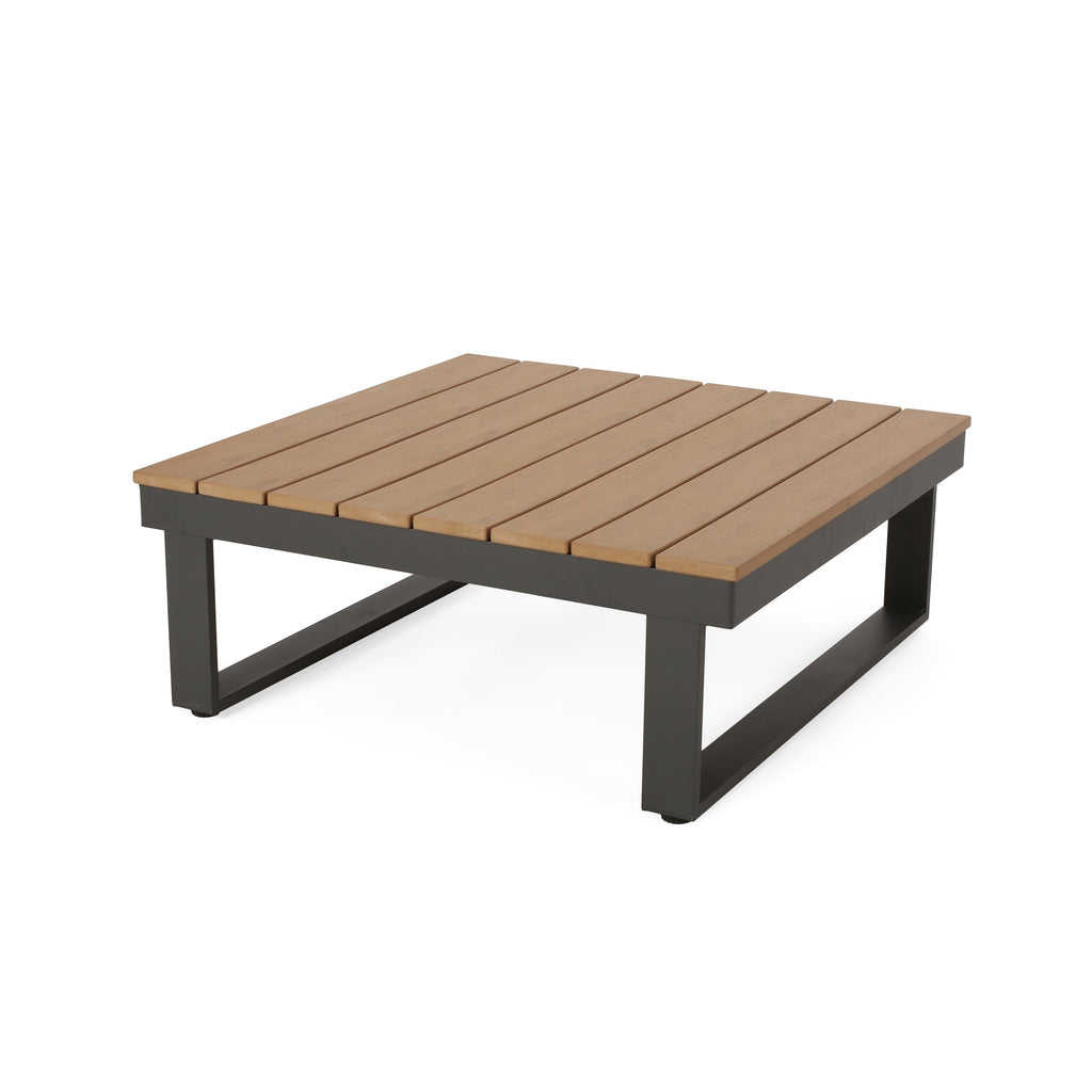 Outdoor Sectional Set Aluminum Acacia Wood Dark Gray 5 Piece Seats 5