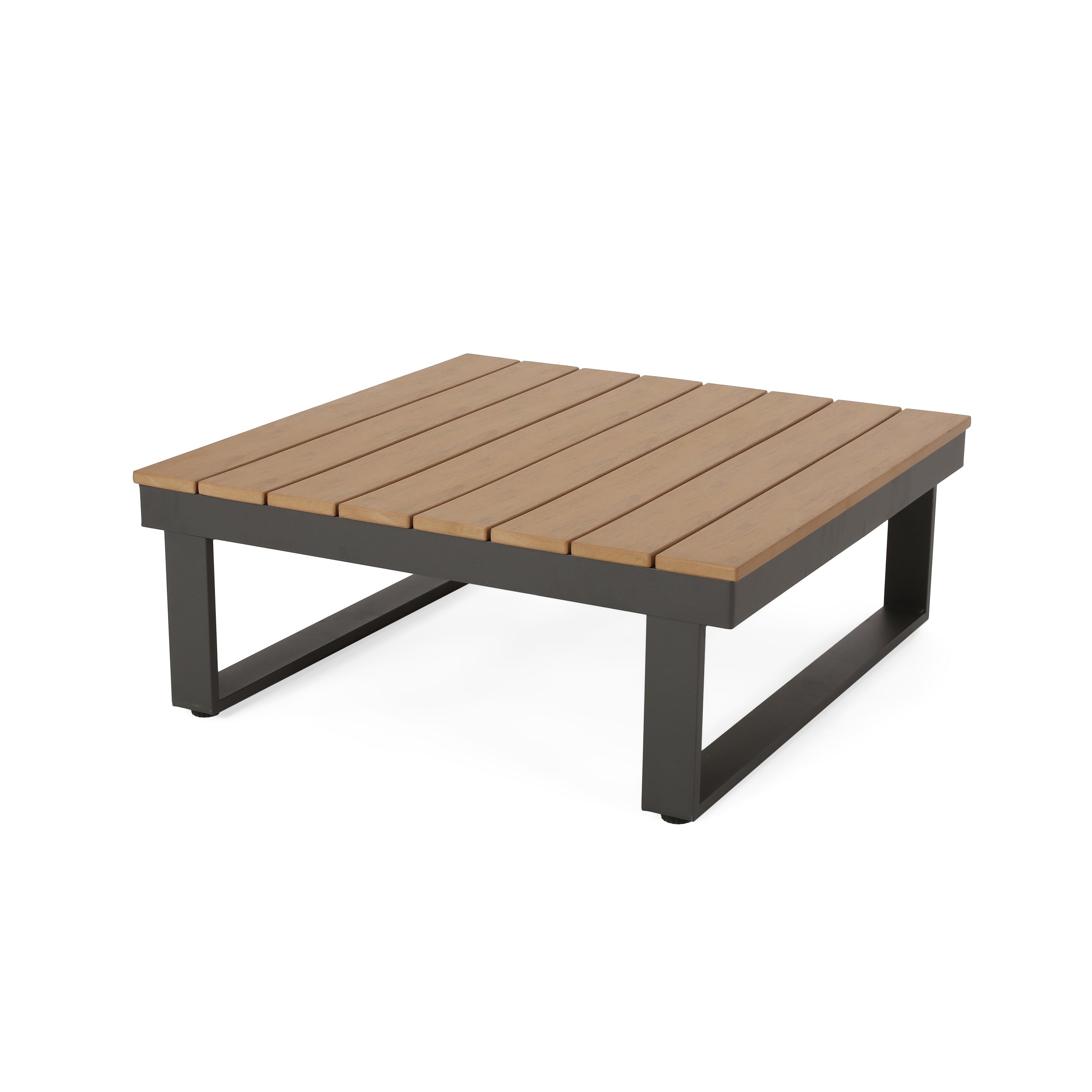 Outdoor Sectional Set Aluminum Acacia Wood Dark Gray 5 Piece Seats 5