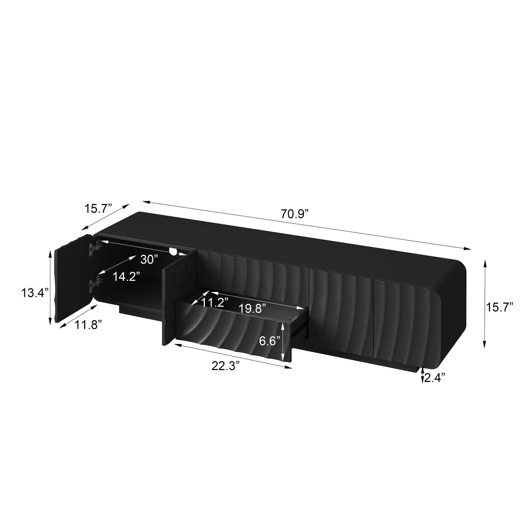 TV Stand Modern Spiral Wave Black MDF Floating Base Fits 85 In TV 70.9 In