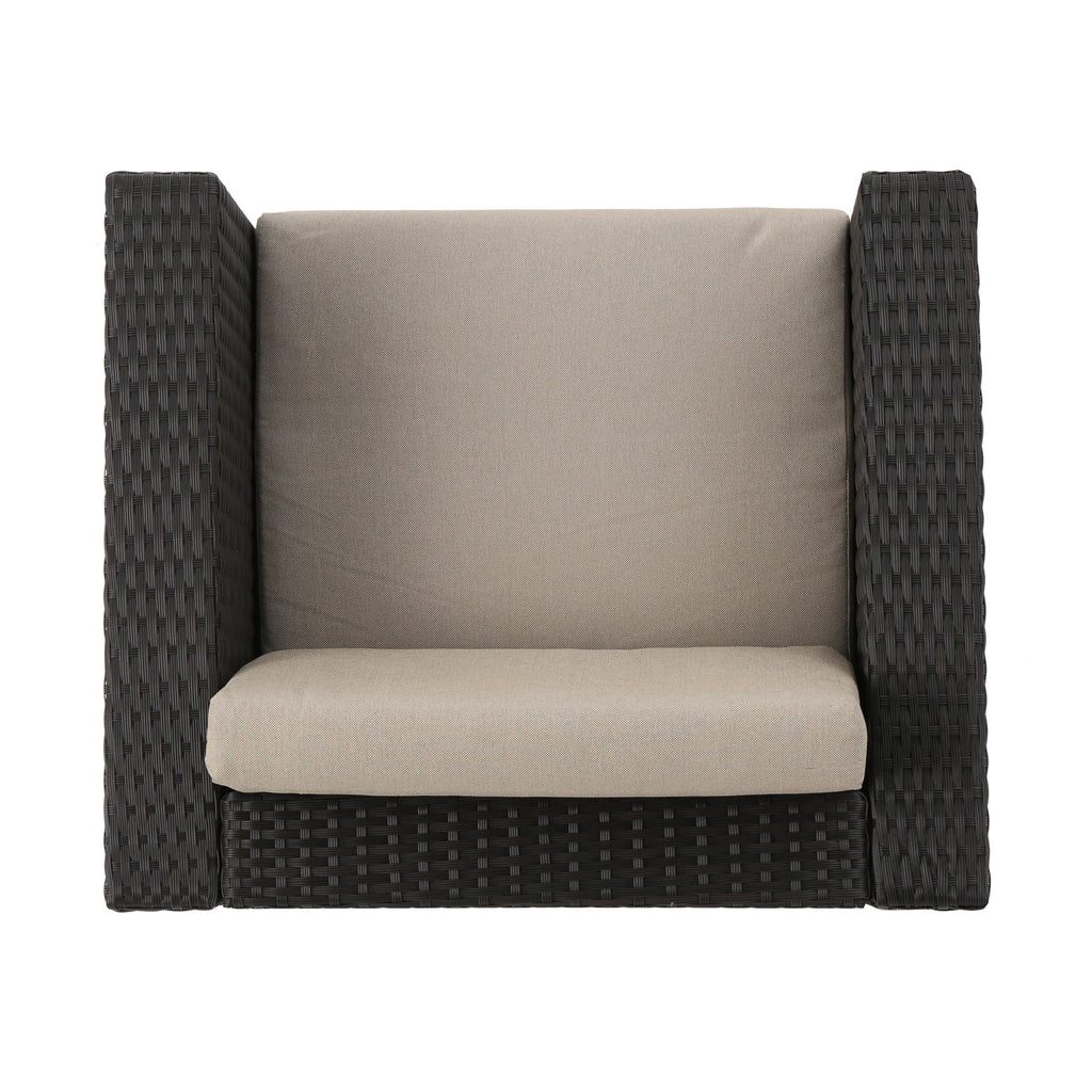 Outdoor Patio Set PE Rattan Dark Brown 4 Piece Loveseat Chairs Coffee Table