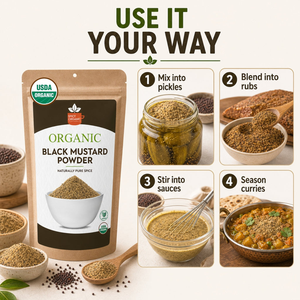 Organic Black Mustard Seed Powder – USDA Certified Organic Ground Mustard for Cooking & Seasoning
