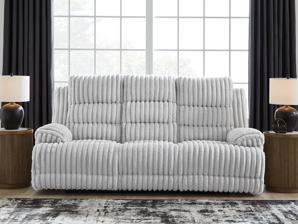 Rhines Falls - Reclining Power Sofa With Drop Down Table - Alloy