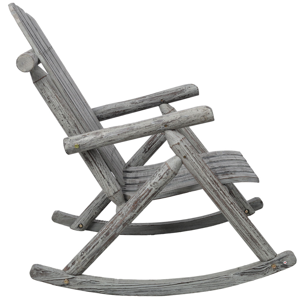 Durable Wooden Porch Rocker, Fir Log Rocking Chair