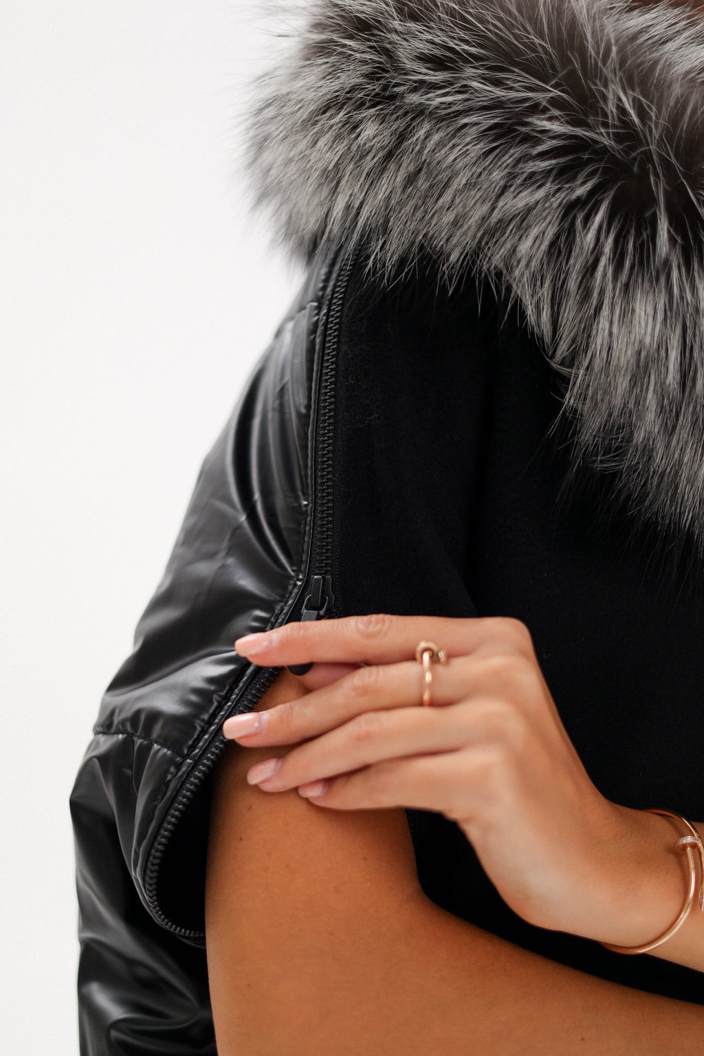 Saga®Furs Silver Fox Wool Alpaca Poncho Vest in Black