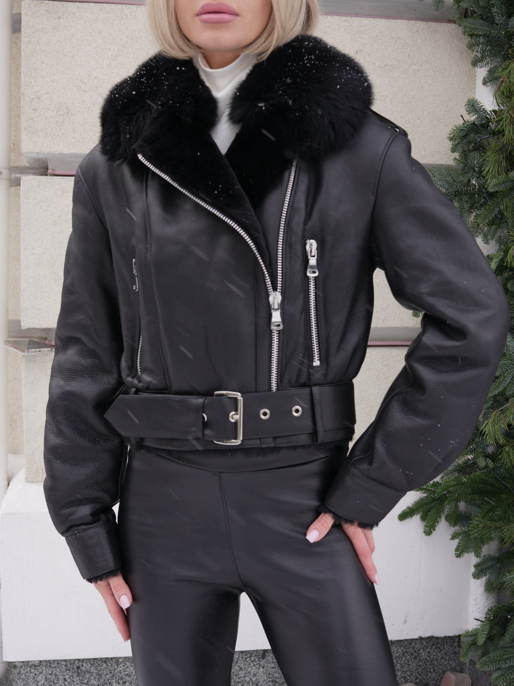 Willow Genuine Shearling Coat in Black/Black