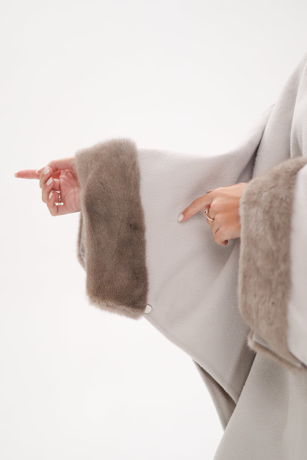 Genuine Mink Fur Double Face Wool Hooded Poncho