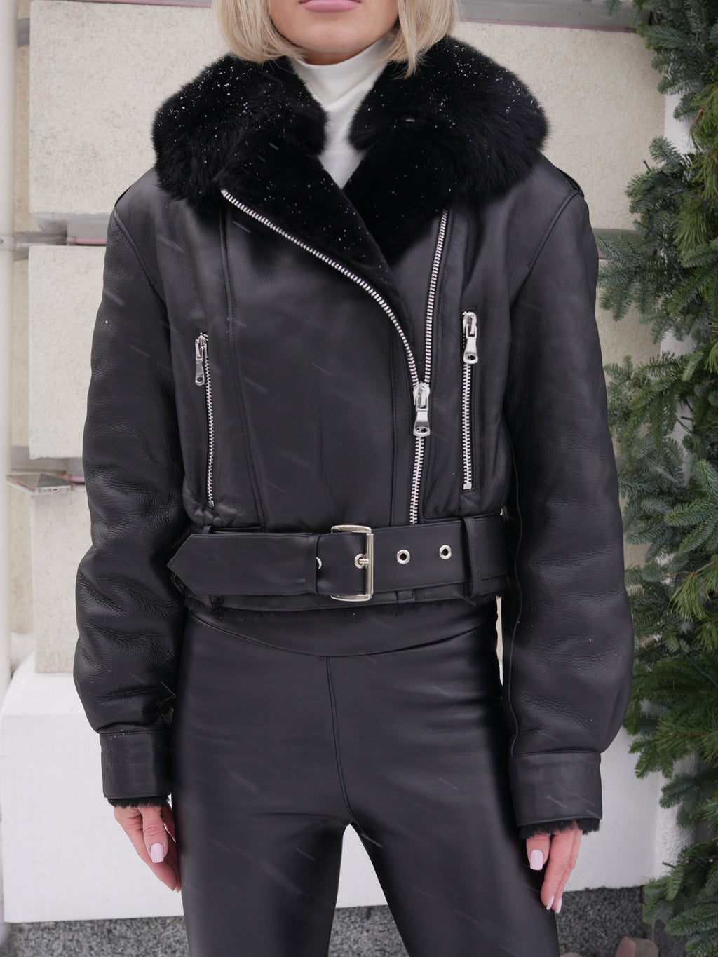 Willow Genuine Shearling Coat in Black/Black