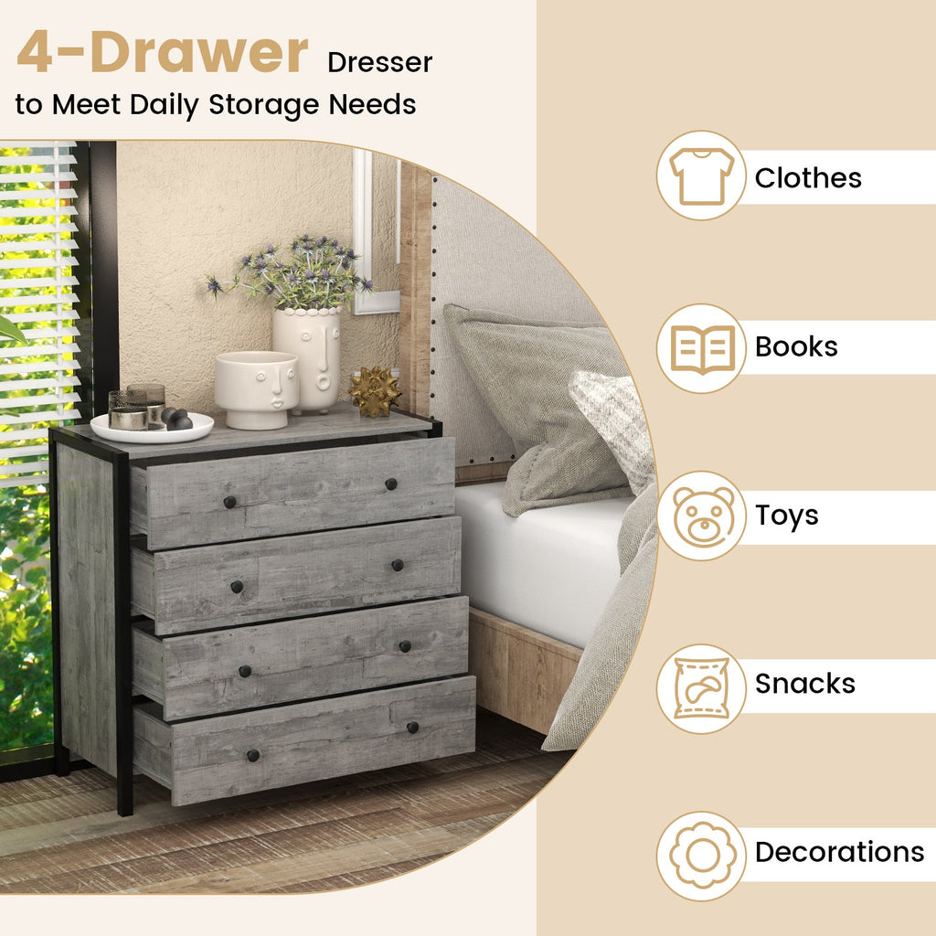 4-Drawer Dresser Modern Wooden Chest of Drawers for Bedroom Living Room