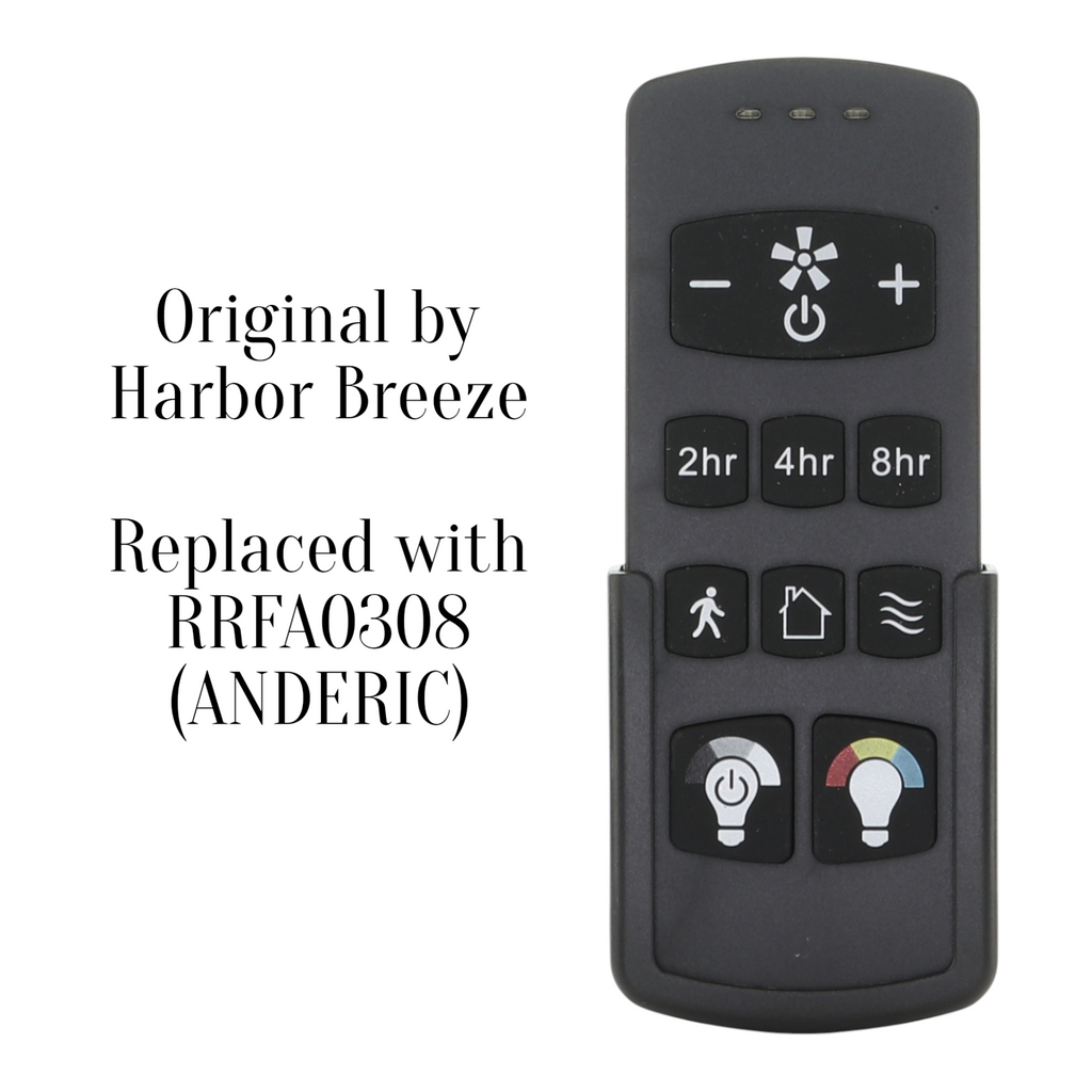 Anderic RRFA0308 Ceiling fan Remote Control for Harbor Breeze Boltz III, Mac III, Reverdy, Flanagan III, and Crestwell Fans - A25-FA0188A