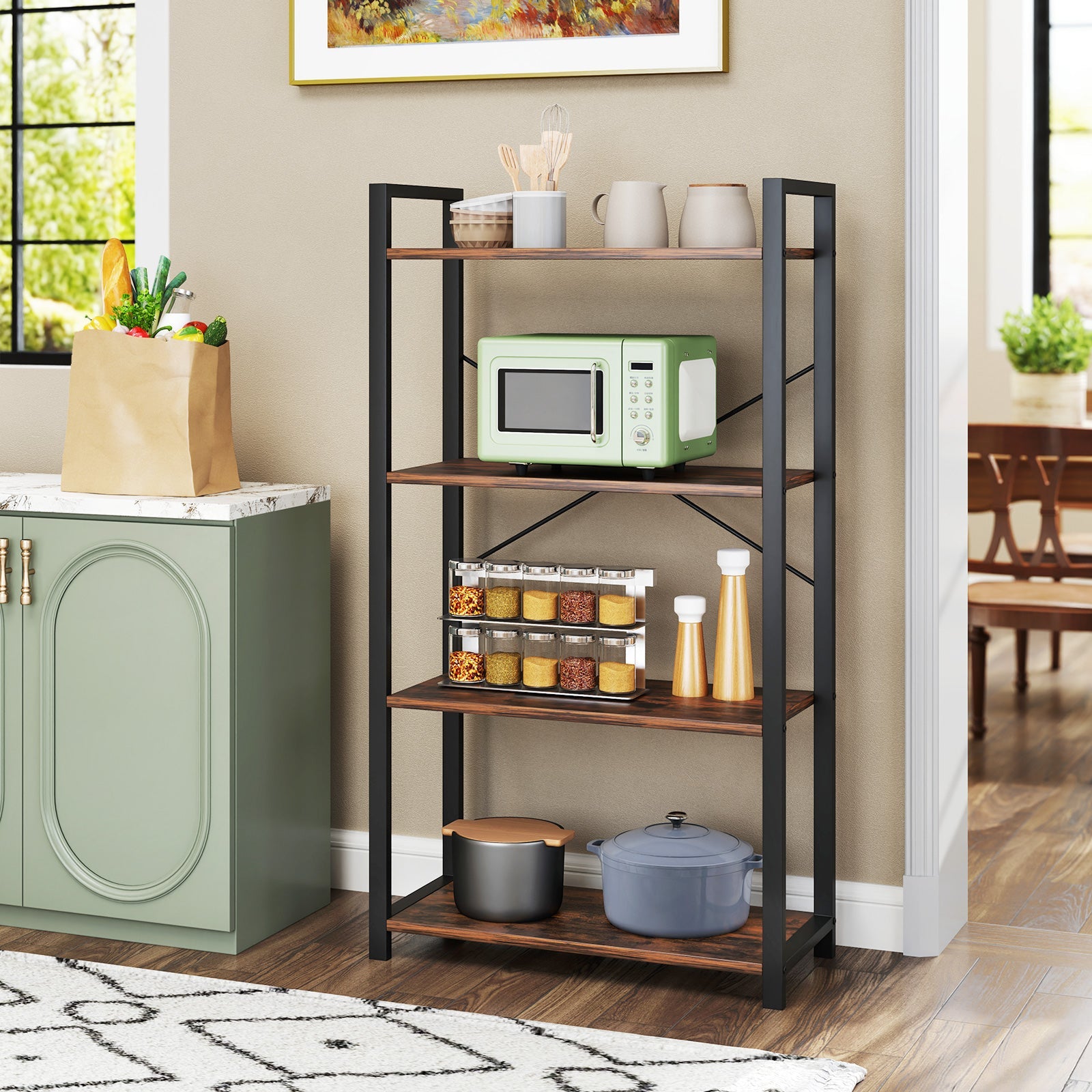 4-Tier Bookshelf with Heavy Duty Metal Frame Industrial Display Shelf-Rustic Brown