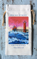 Wine Tote: Grand Haven Lighthouse - Pink Sky at Night