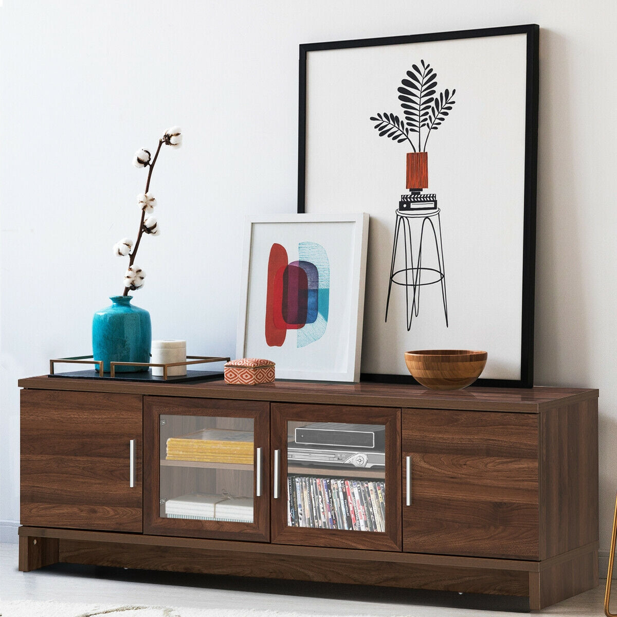 Media Entertainment TV Stand for TVs up to 70 Inches with Adjustable Shelf-Walnut
