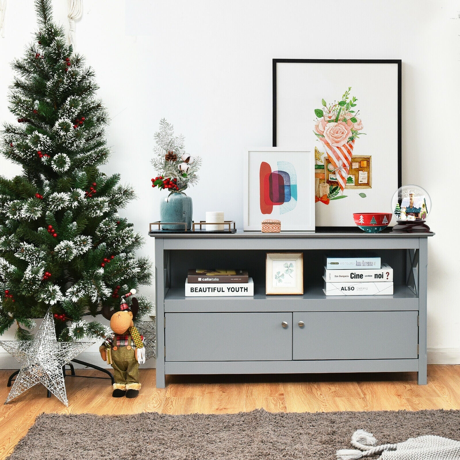 44 Inch Wooden Storage Cabinet TV Stand