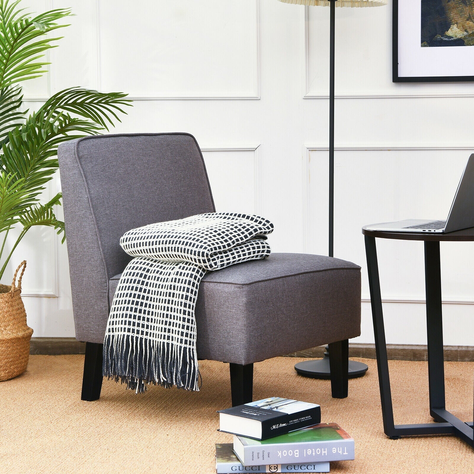 Modern Armless Accent Sofa Chair with Rubber Wood Legs