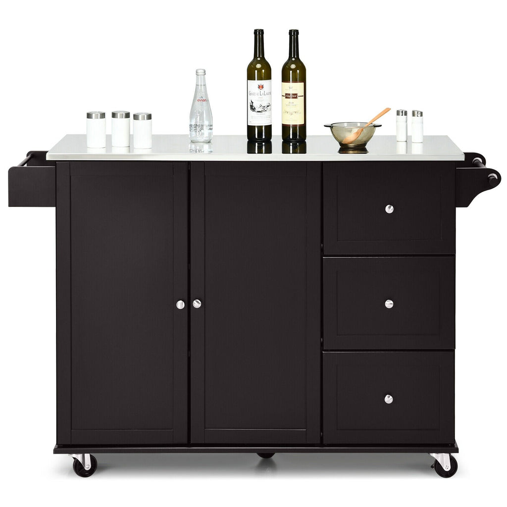 Kitchen Island 2-Door Storage Cabinet with Drawers and Stainless Steel Top