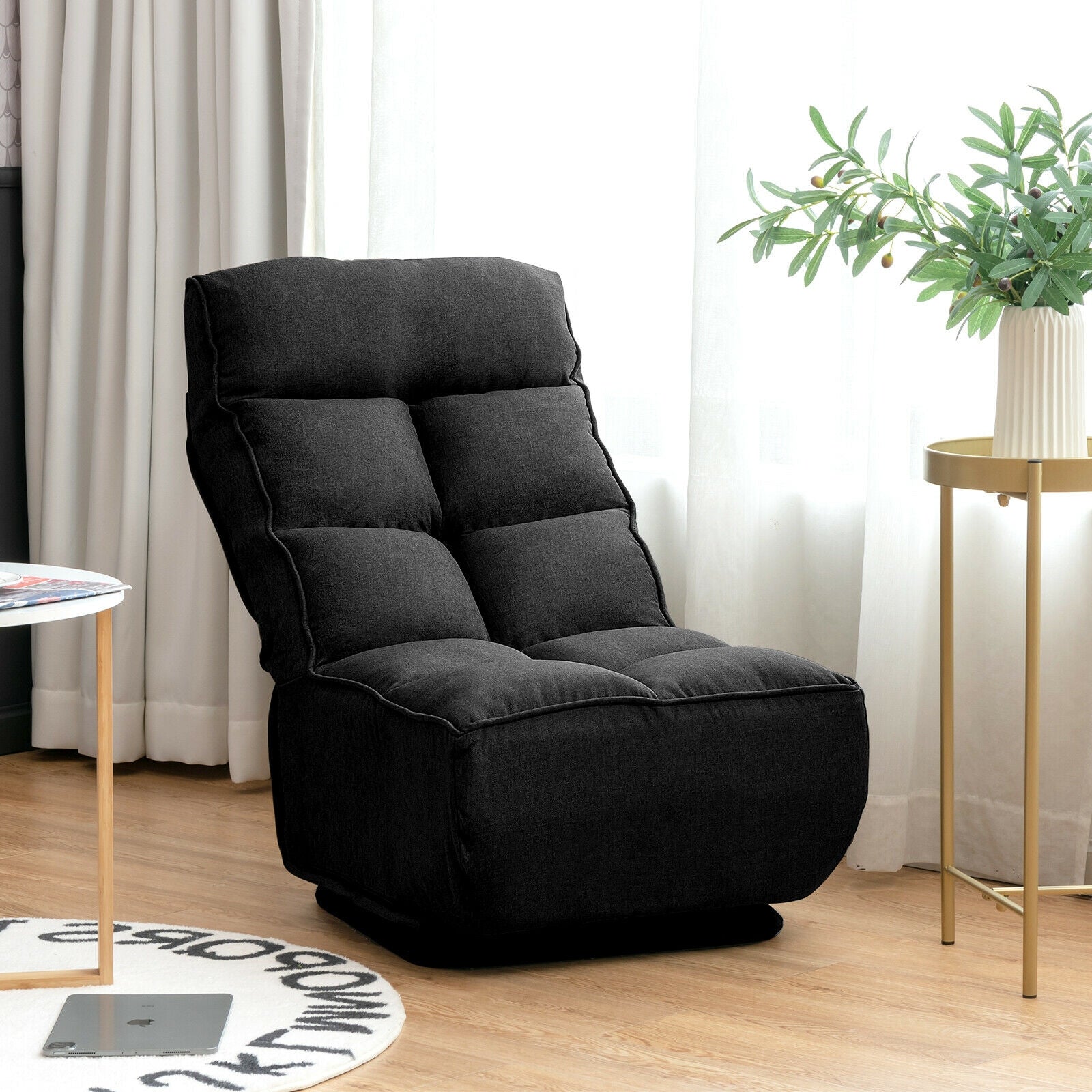 360-Degree Swivel Folding Floor Chair with 6 Adjustable Positions