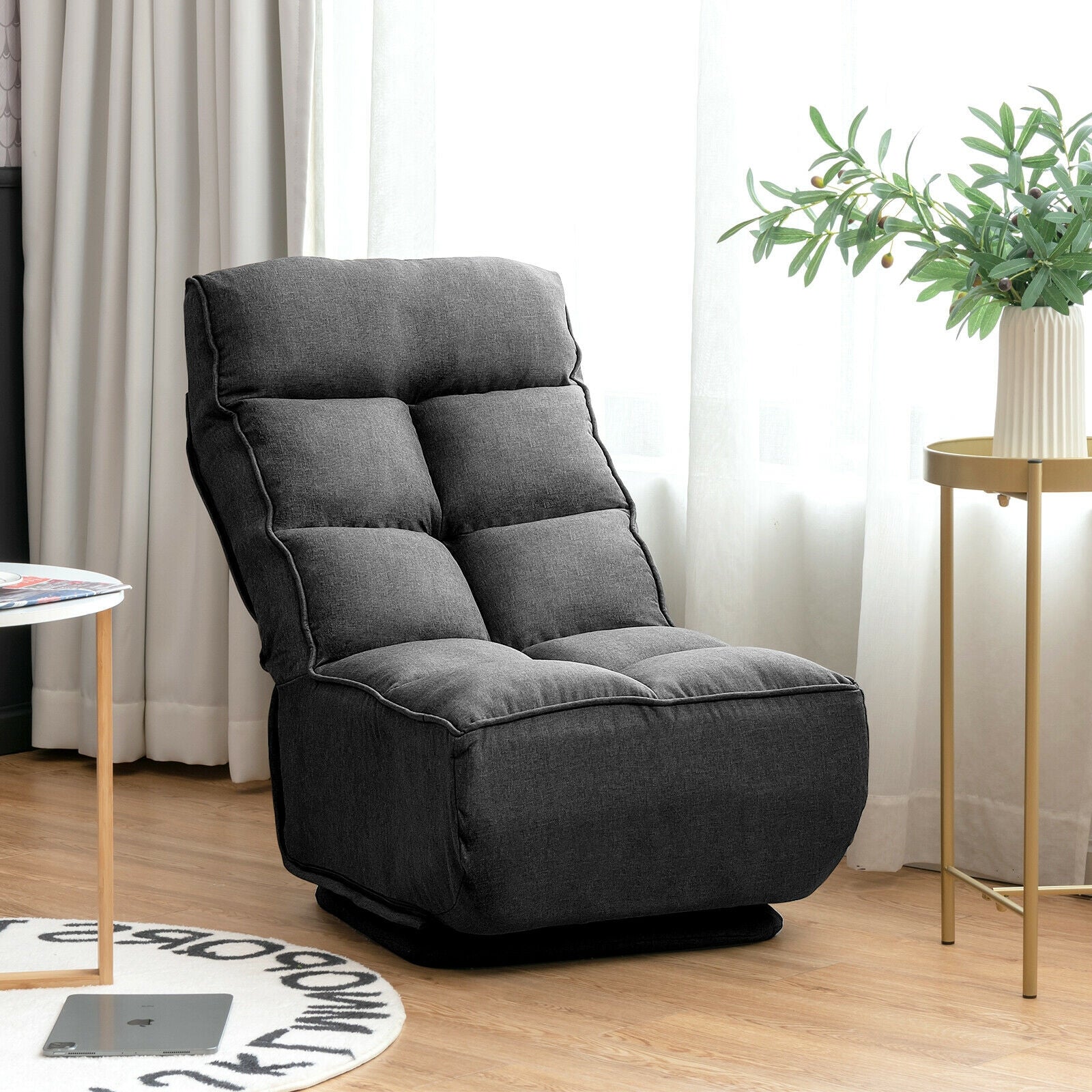 360-Degree Swivel Folding Floor Chair with 6 Adjustable Positions