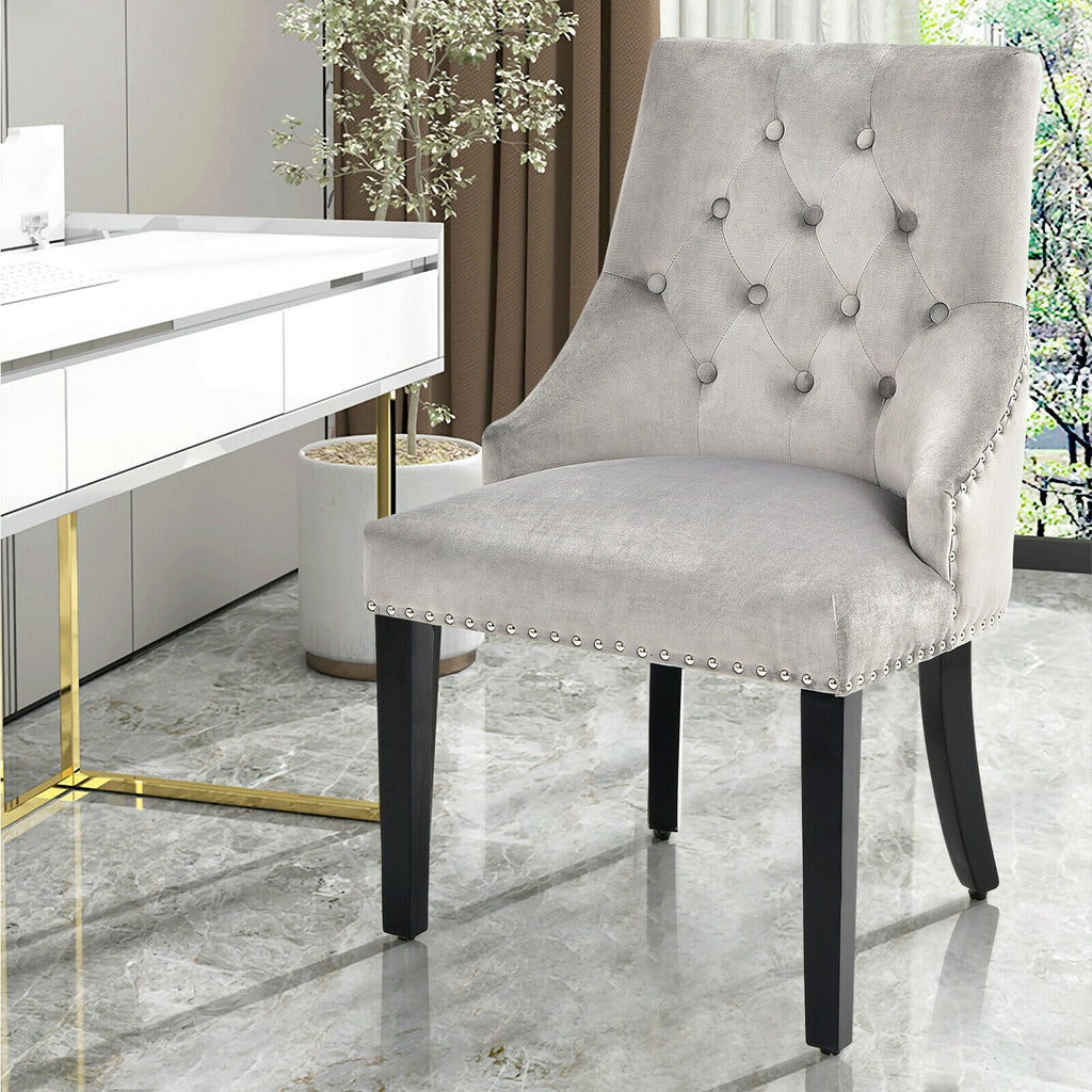 Modern Upholstered Button-Tufted Dining Chair with Naild Trim