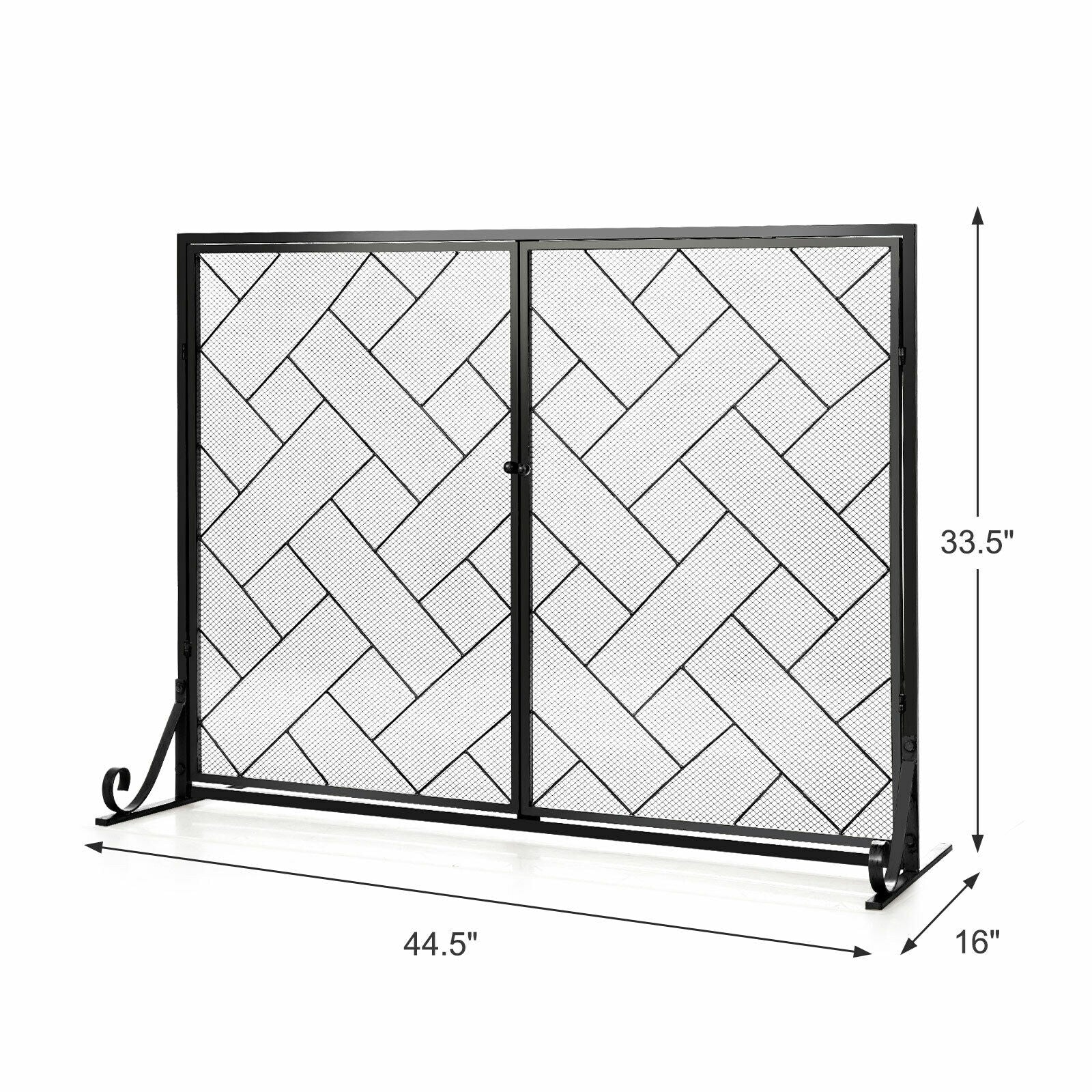 2-Panel Fireplace Screen Folding Metal Fire Place Safety Fence with Magnetic Doors