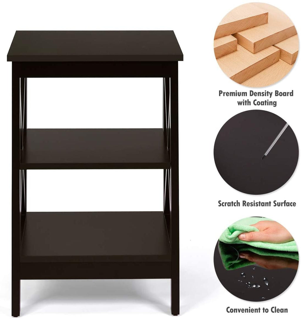 3-Tier X-Design Nightstands with Storage Shelves for Living Room Bedroom