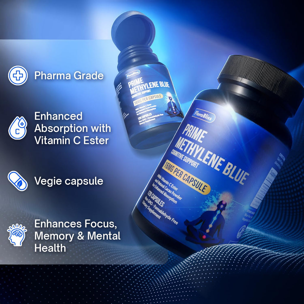 Methylene Blue Capsules - Natural Cacao and Vitamin C Ester for Added Support, Cognitive-Supplement