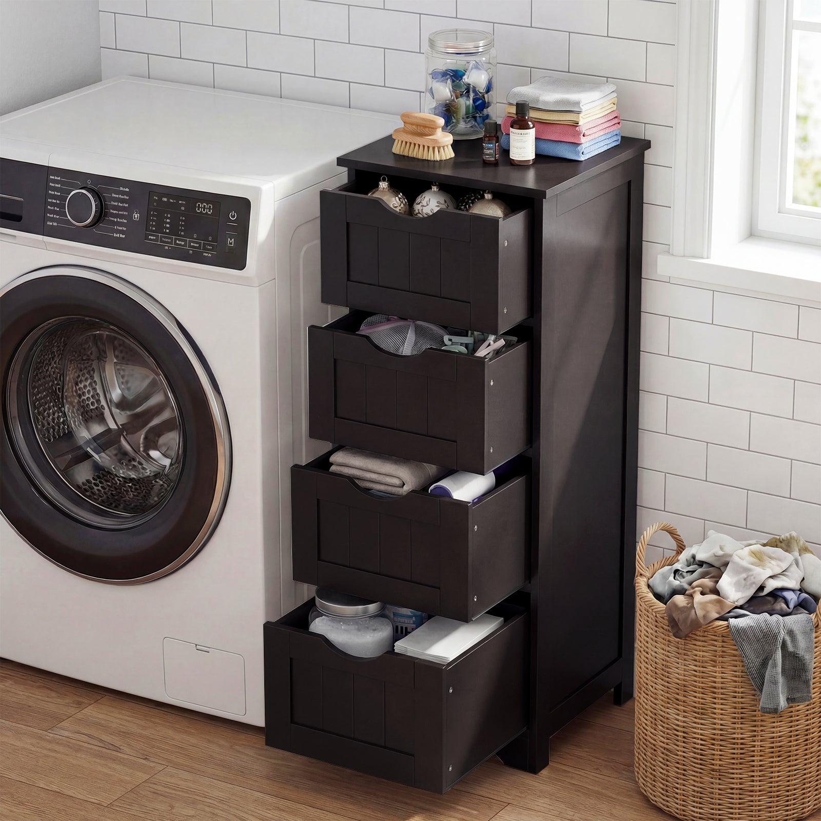 4-Drawer Freestanding Floor Cabinet with Anti-Toppling Device