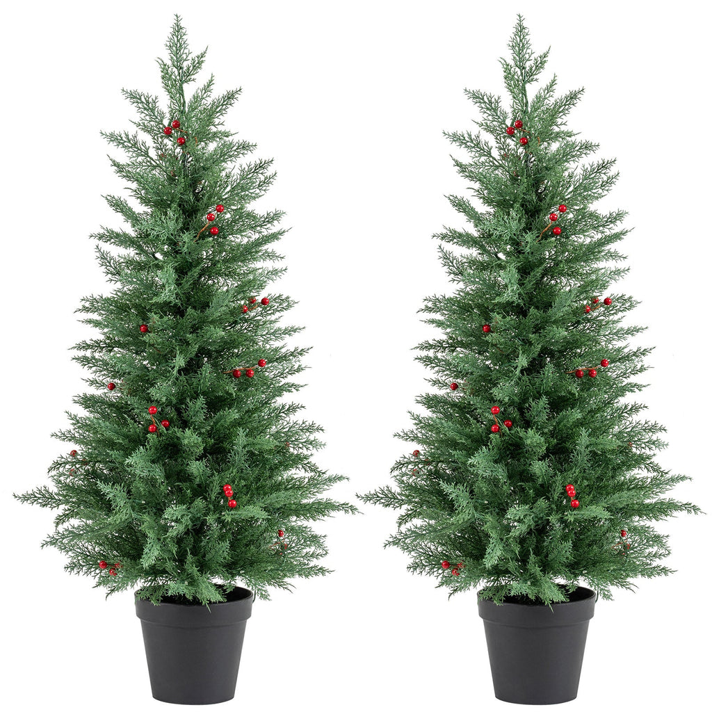 4 FT Pre-lit Christmas Trees with 70 Warm White LED Lights and 173 Branch Tips 2 Pack