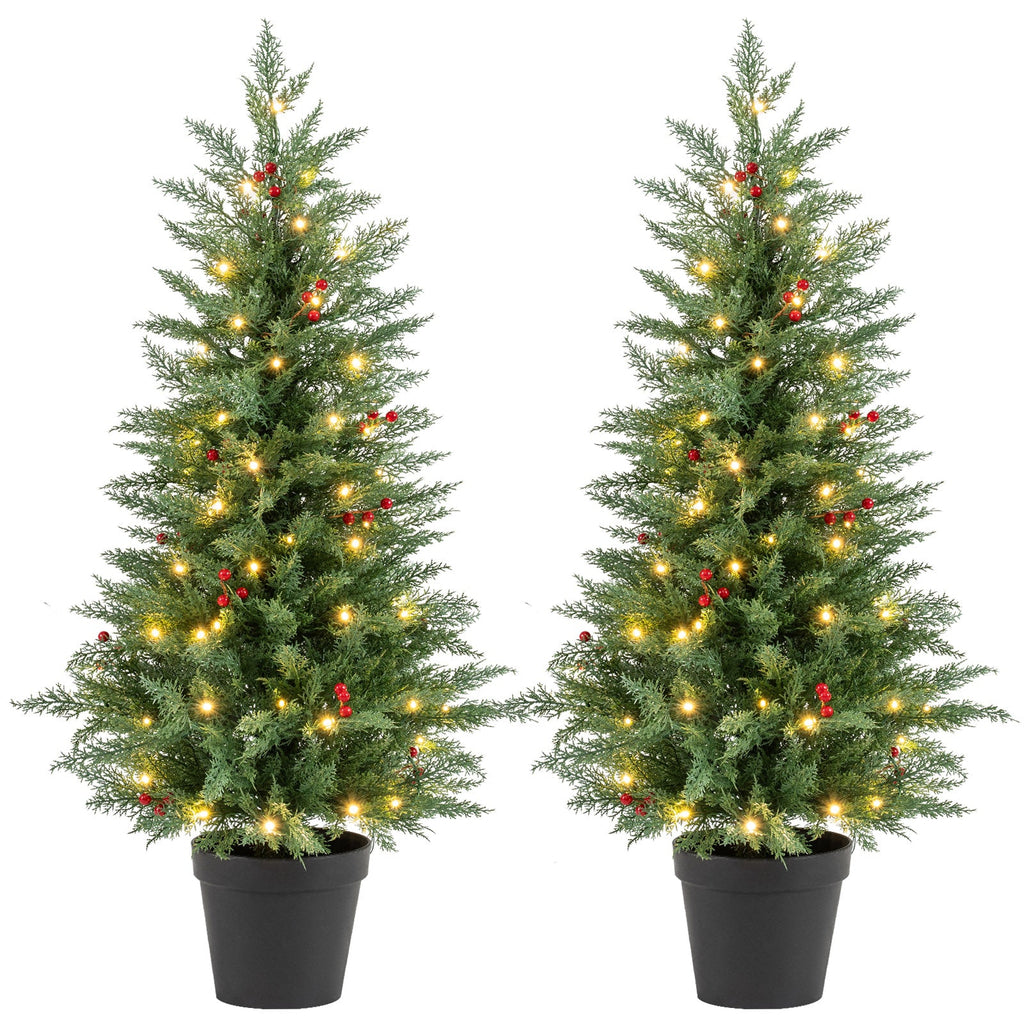 4 FT Pre-lit Christmas Trees with 70 Warm White LED Lights and 173 Branch Tips 2 Pack