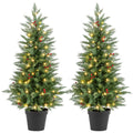 4 FT Pre-lit Christmas Trees with 70 Warm White LED Lights and 173 Branch Tips 2 Pack