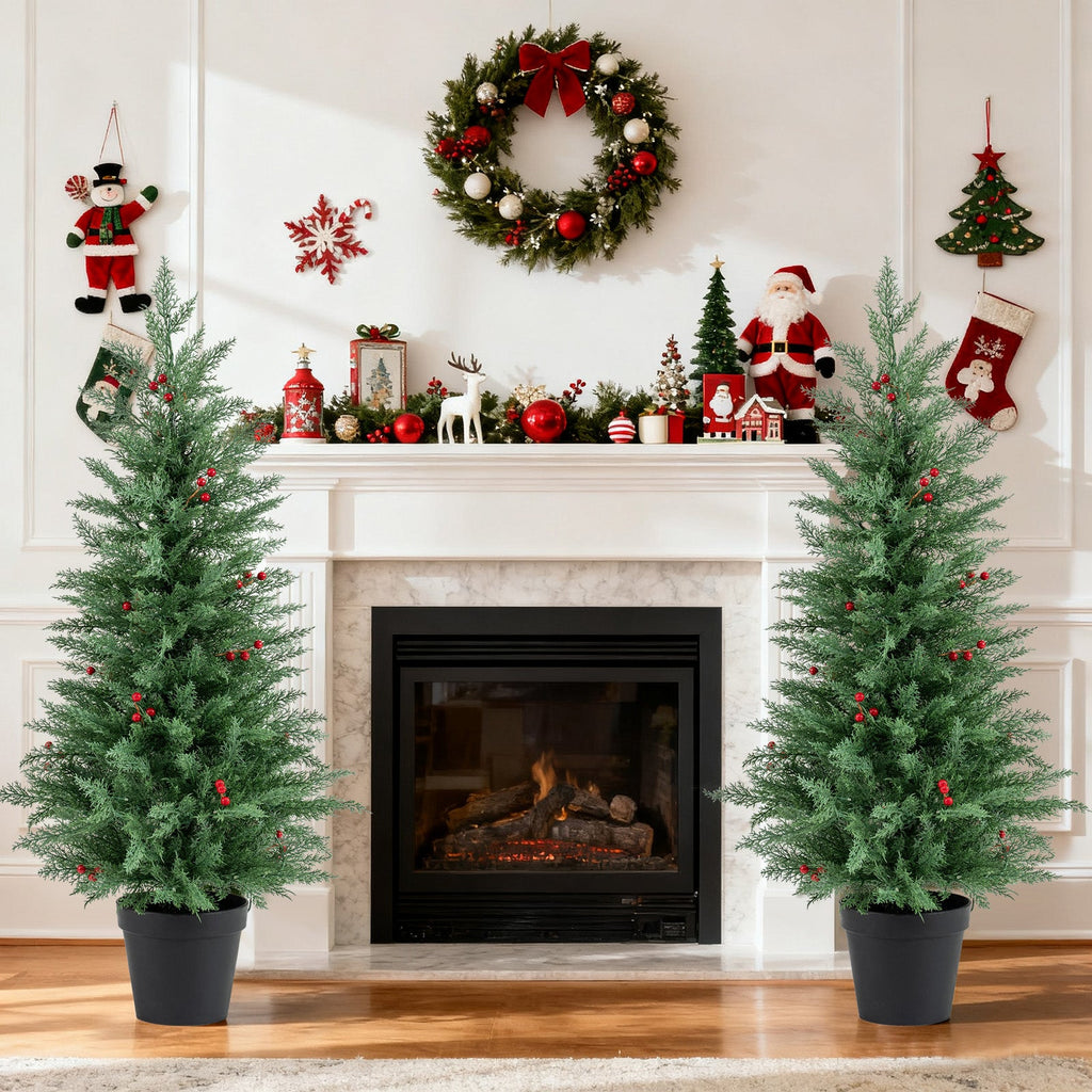 4 FT Pre-lit Christmas Trees with 70 Warm White LED Lights and 173 Branch Tips 2 Pack