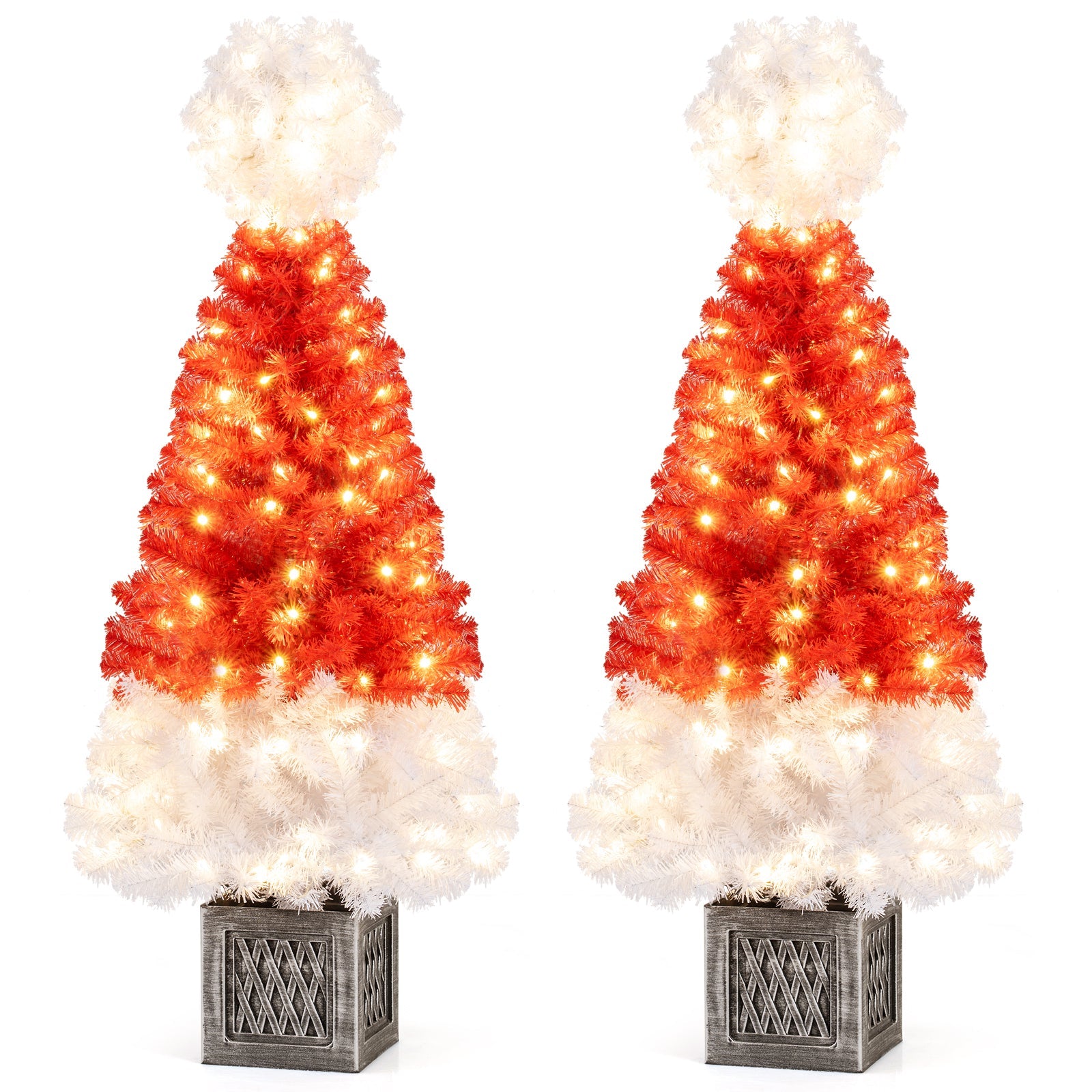 4 Feet Artificial Christmas Tree with 300 Branch Tips and 100 Warm White LED Lights