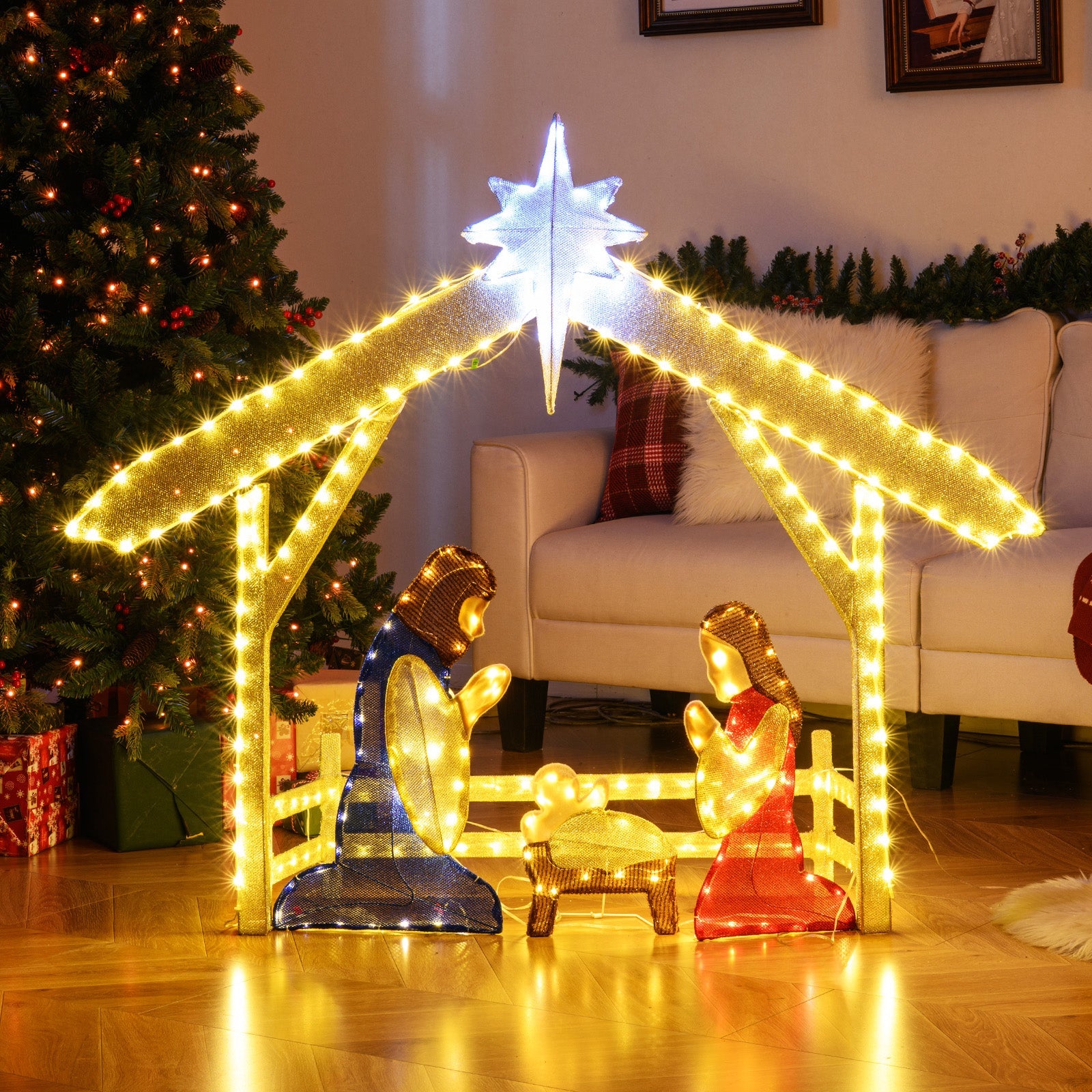 4 Ft Lighted Nativity Scene Pre-lit Christmas Holy Family Set