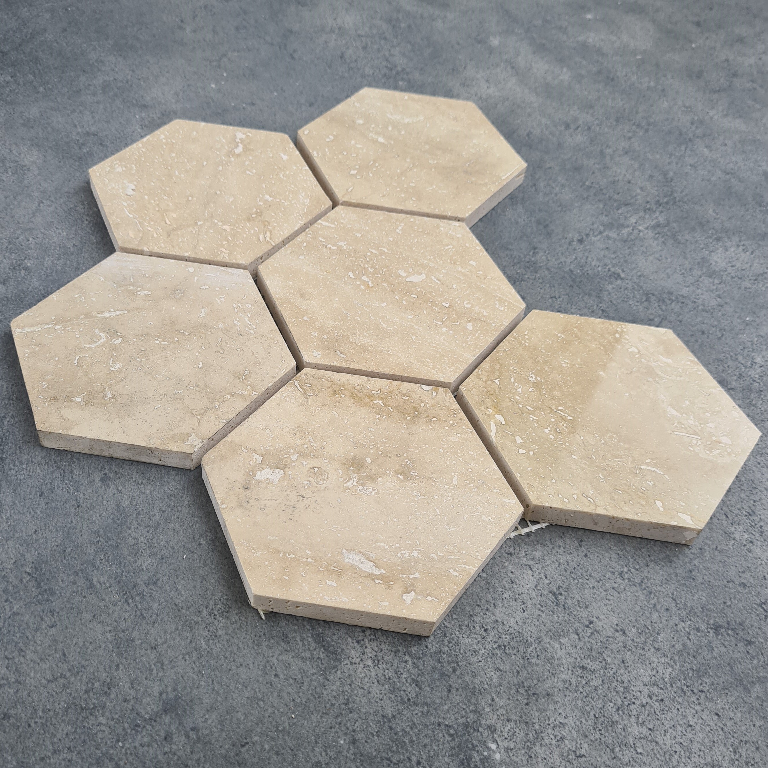Patara Honed Travertine Hexagon Mosaic Tile 12x12 Walnut Brown Natural Pre Mounted