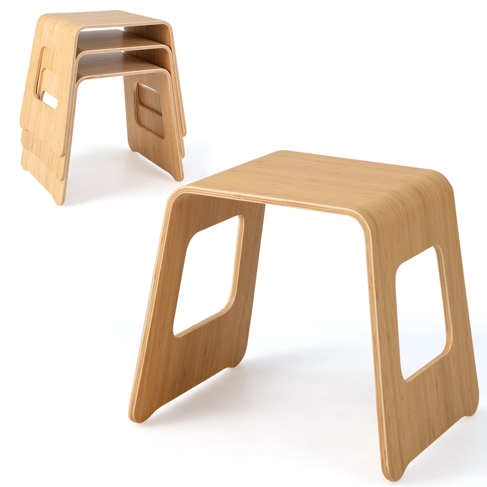 4-Pack Stackable Bamboo Stool with Anti-skid Foot Pads-Natural