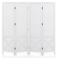 4-Panel Pegboard Display Stand Folding Room Divider with Solid Wood Frame-White