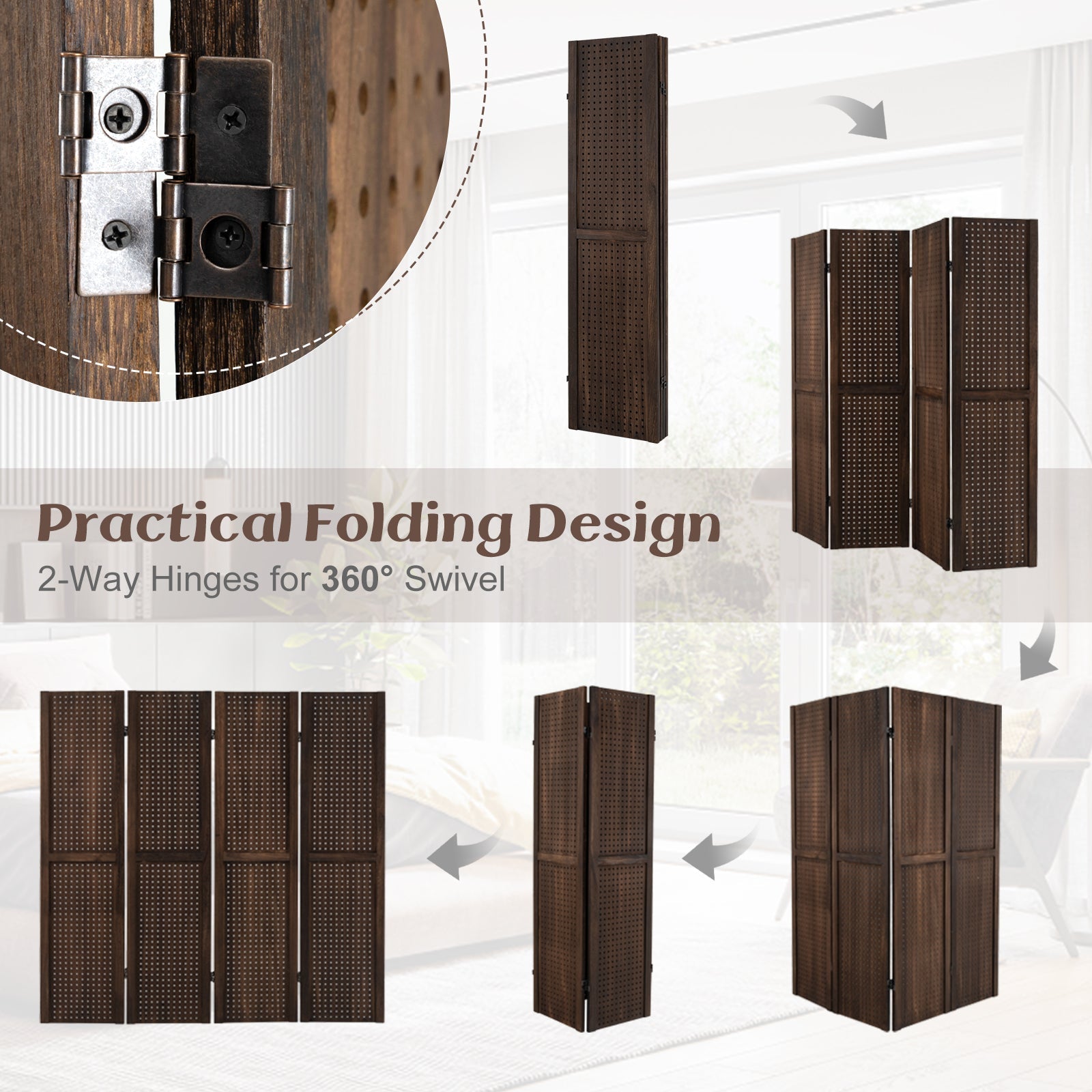 4-Panel Pegboard Display 5 Feet Tall Folding Privacy Screen for Craft Display Organized