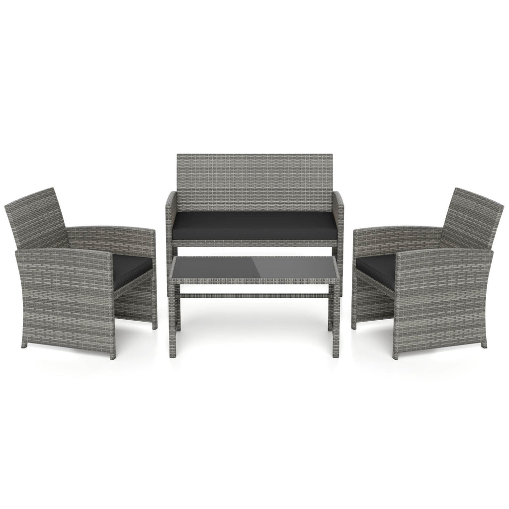 4 Piece Patio Conversation Set Rattan Chair Loveseat and Table Set