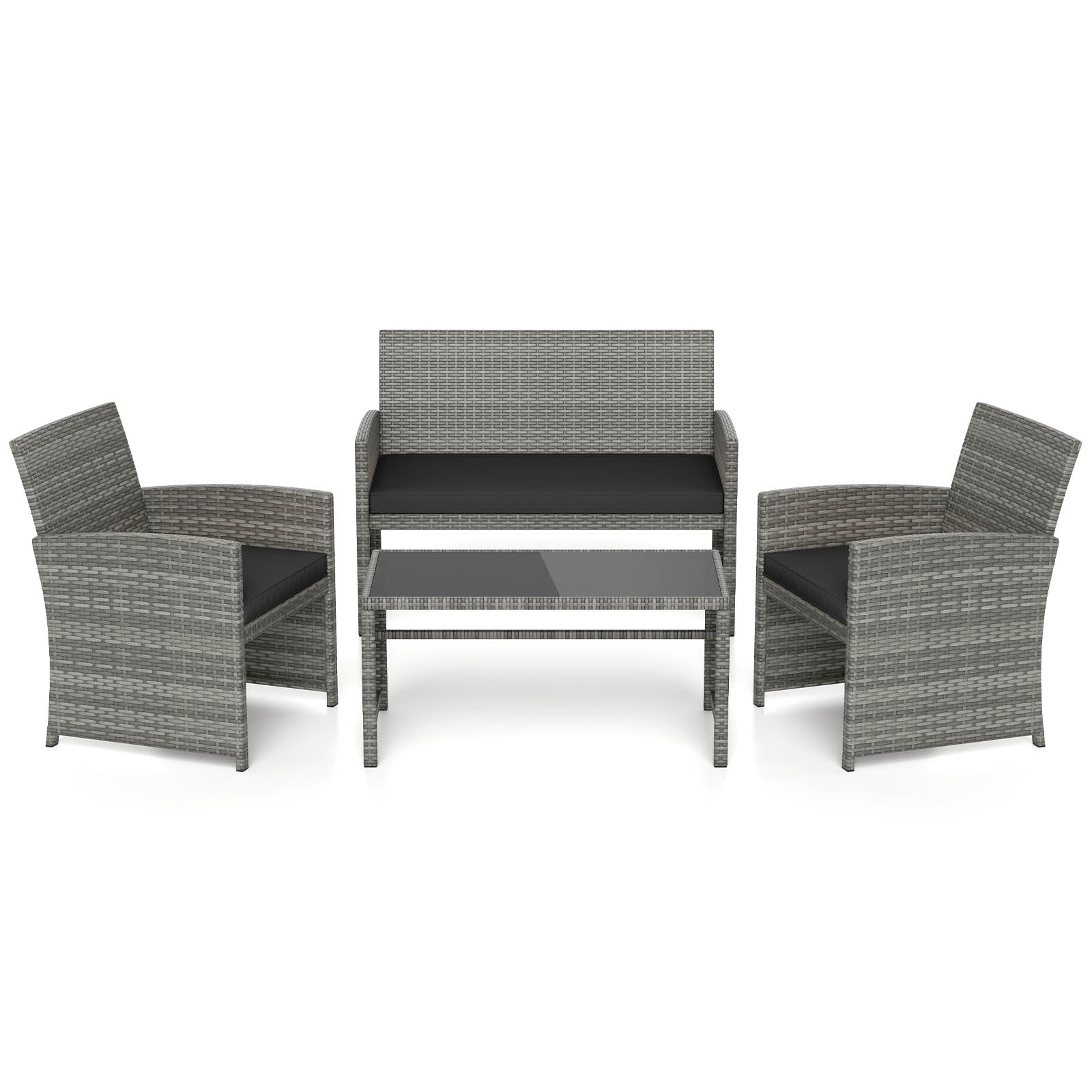 4 Piece Patio Conversation Set Rattan Chair Loveseat and Table Set