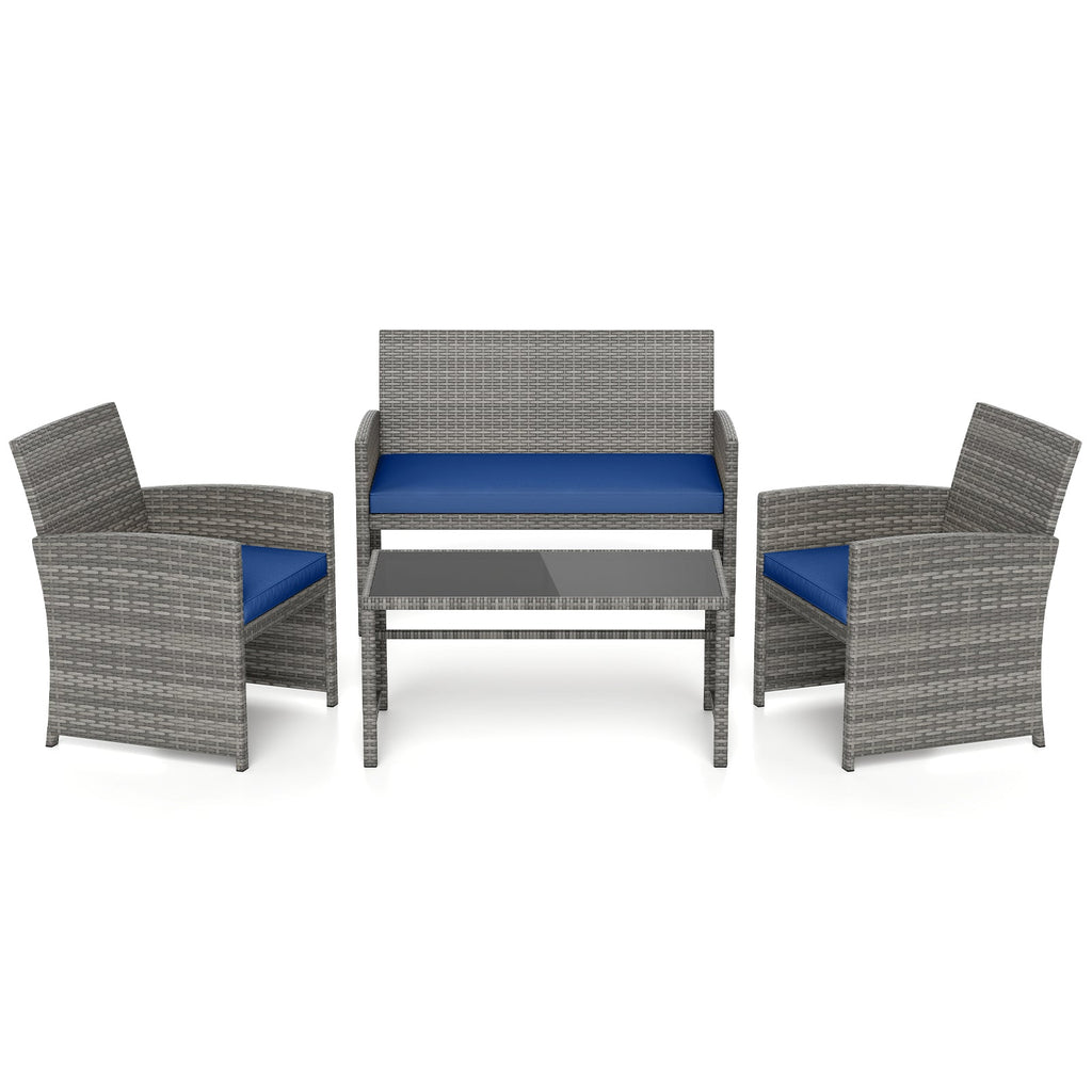 4 Piece Patio Conversation Set Rattan Chair Loveseat and Table Set