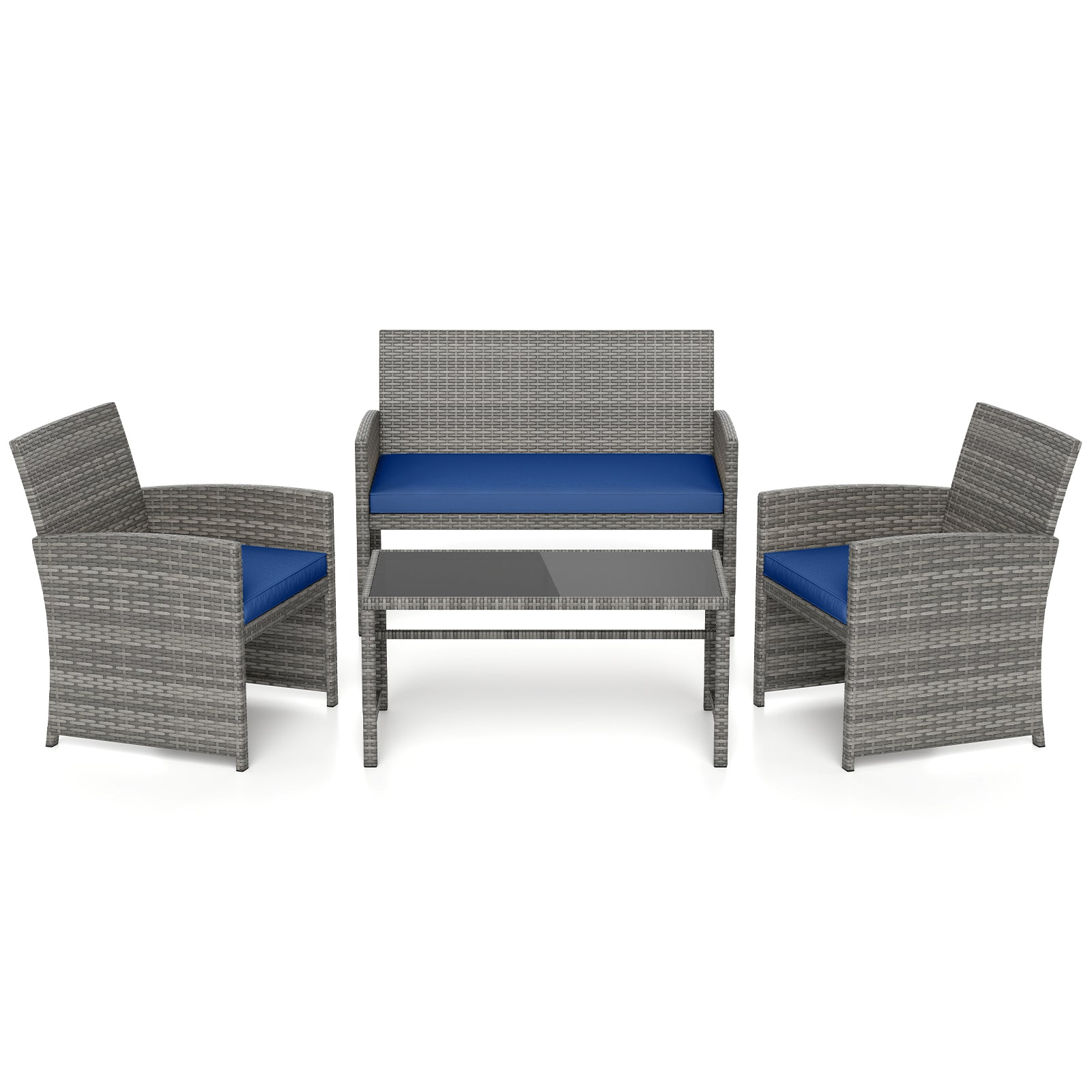 4 Piece Patio Conversation Set Rattan Chair Loveseat and Table Set