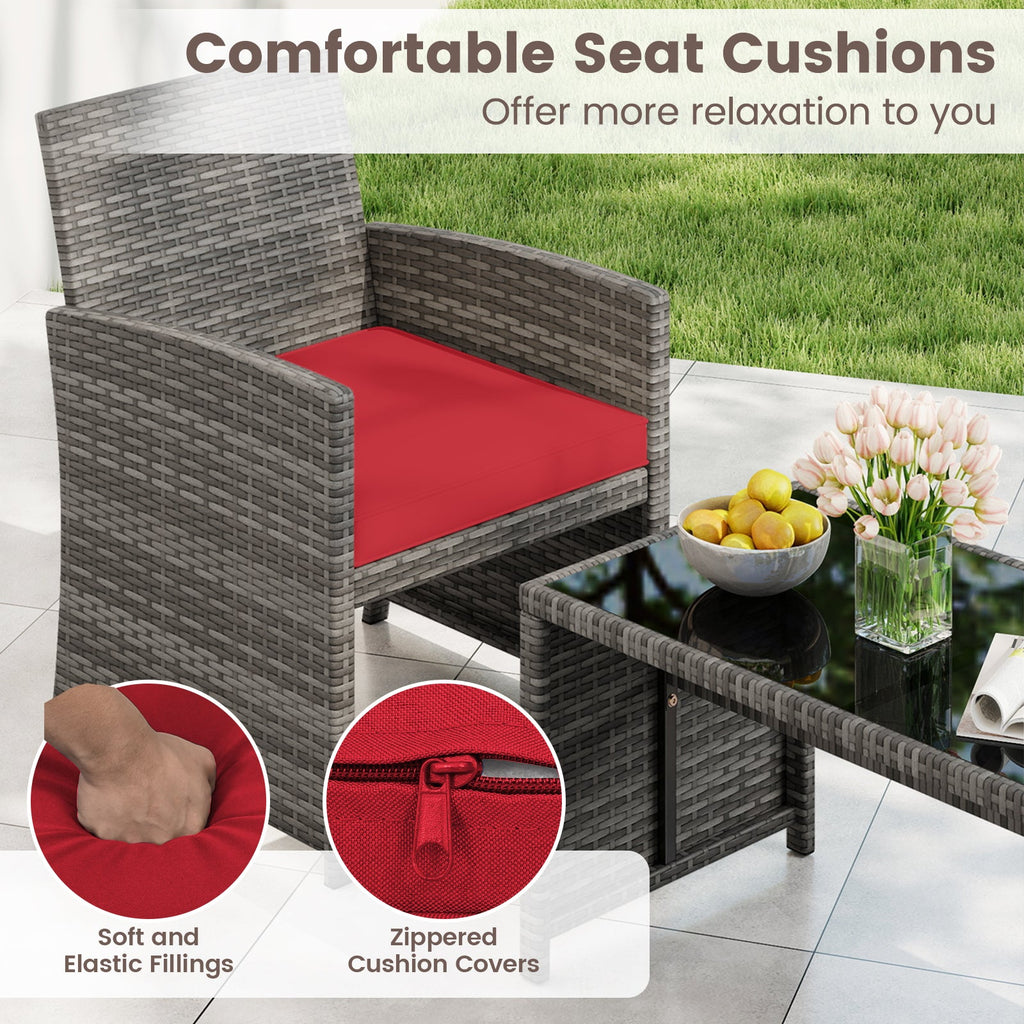 4 Piece Patio Conversation Set Rattan Chair Loveseat and Table Set