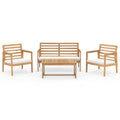 4 Piece Wood Patio Conversation Set with 2 Armchairs and Coffee Table-White