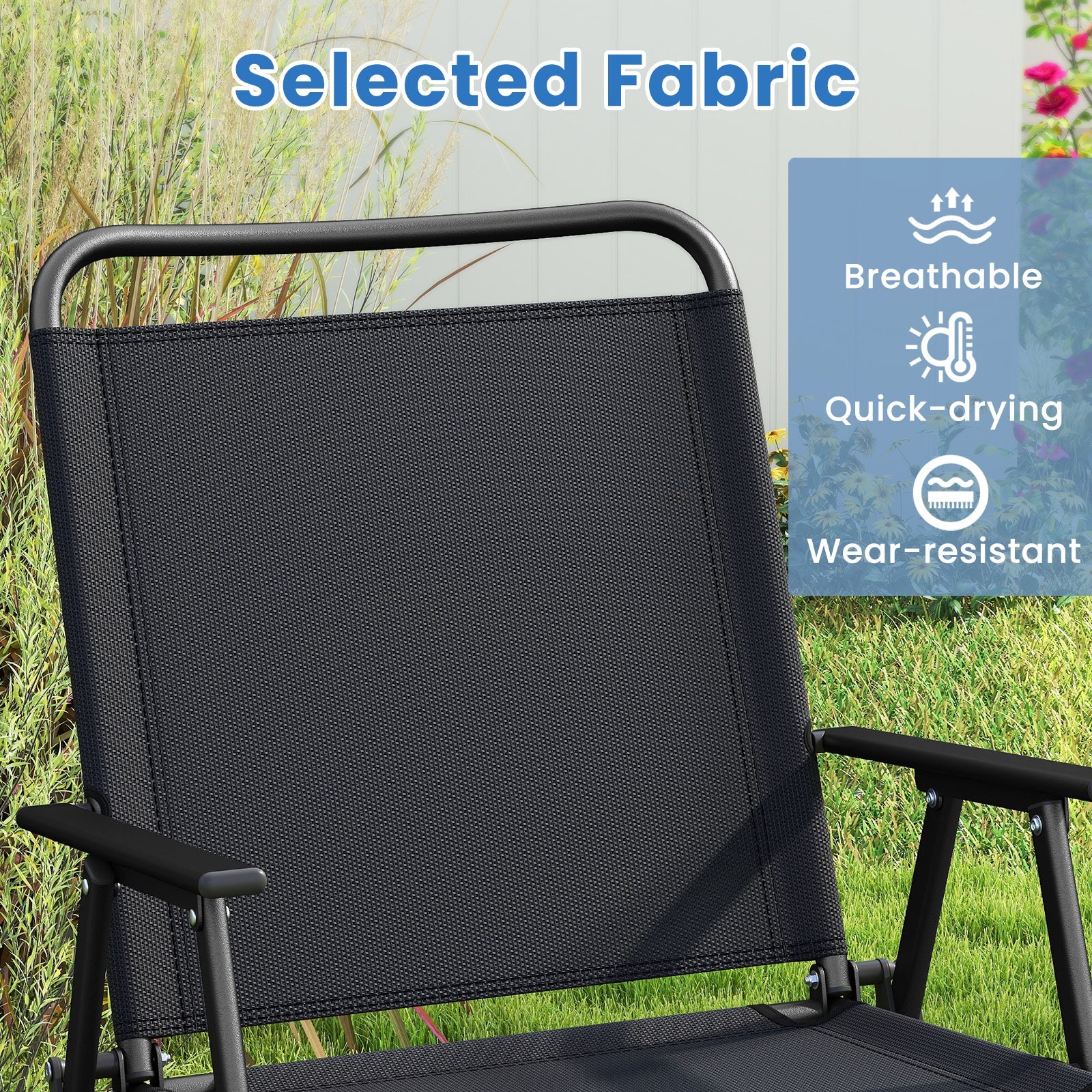 4 Pieces Patio Folding Furniture Set with SPC Coffee Table and Patio Chairs-Black